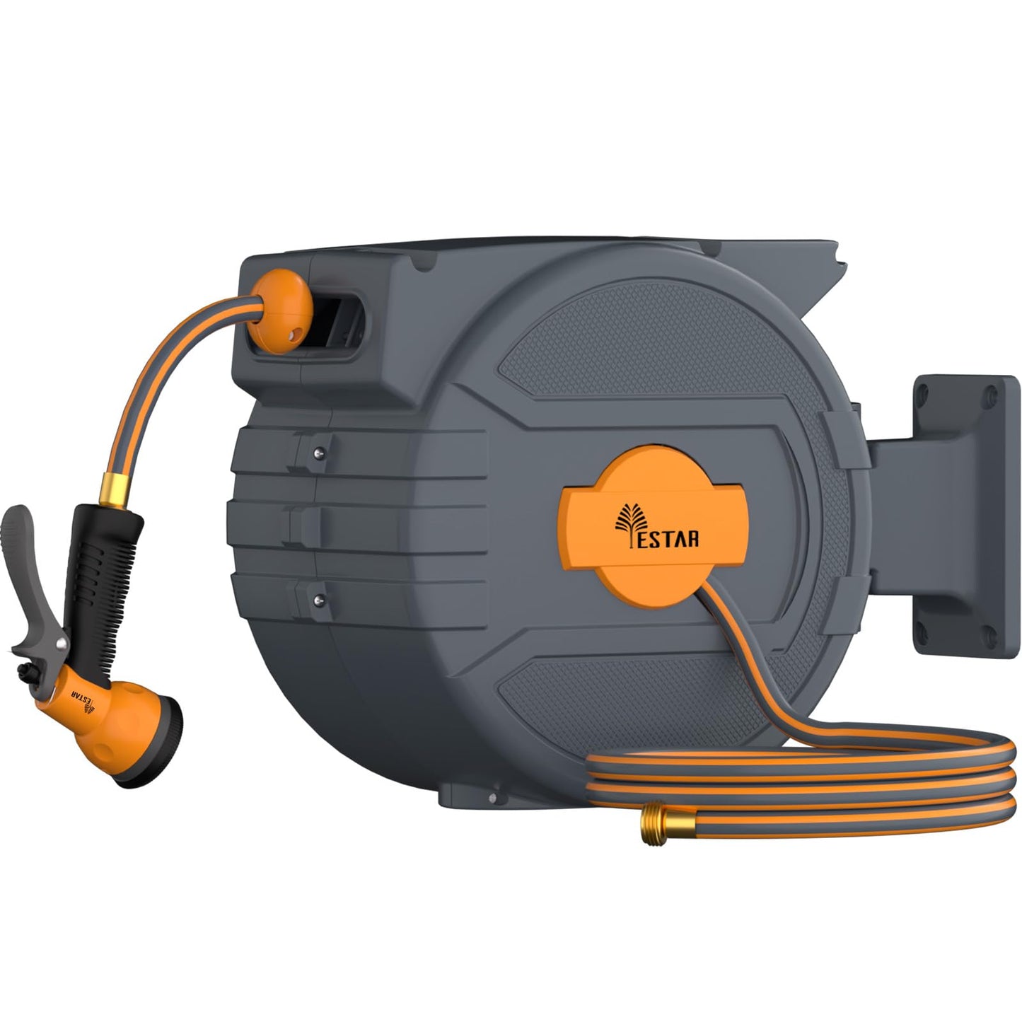 Retractable Garden Hose Reel 1/2 in x82 ft, Garden Water Hose Reel with 7- Function Sprayer Nozzle, Any Length Lock/Automatic Slow Return System,180° Swivel Bracket