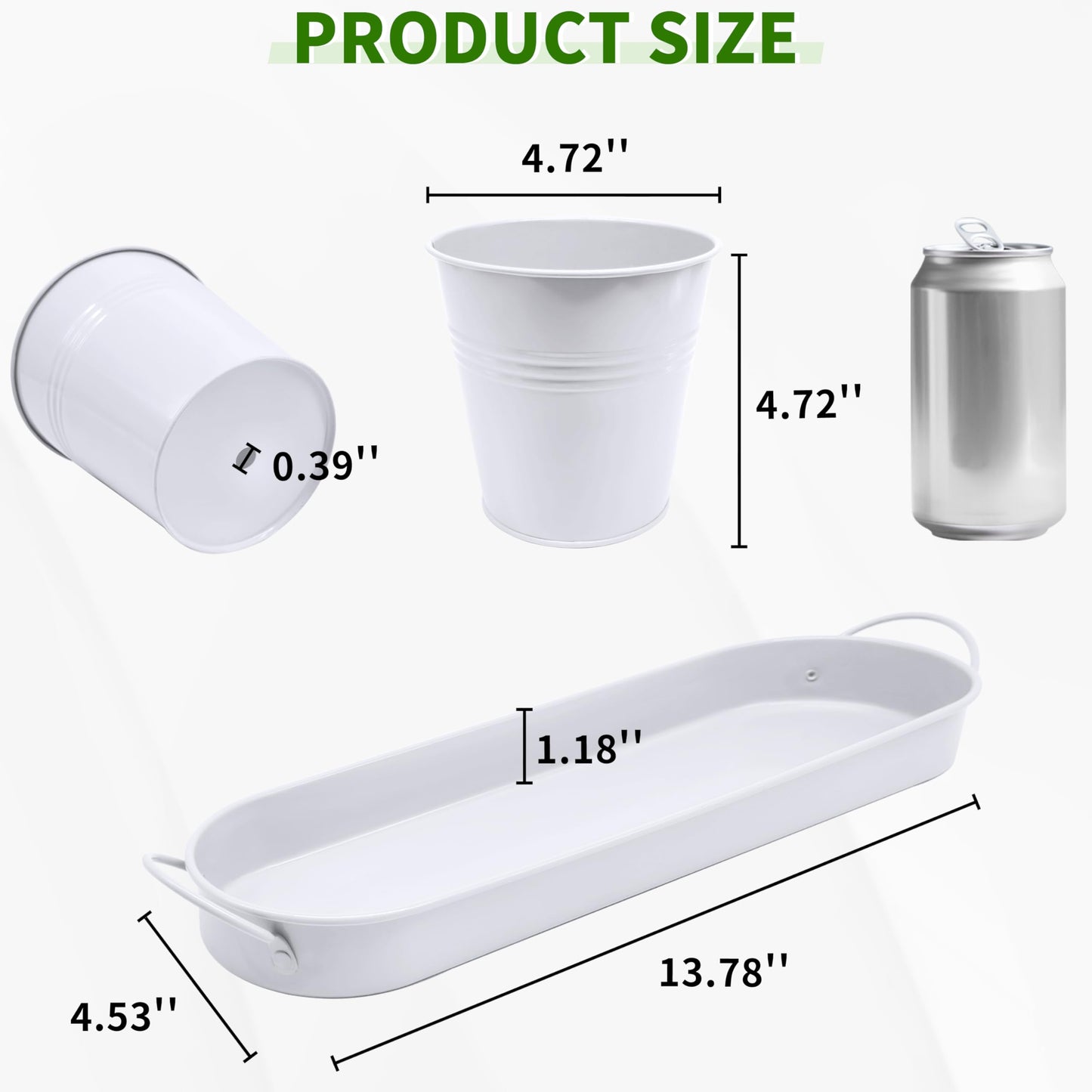 SORANGEUN Metal Herb Garden Planter Set with Tray, 3-Pack White Zinc-Coated Windowsill Plant Pots with Drainage Holes & Handles for Indoor Outdoor Kitchen Garden