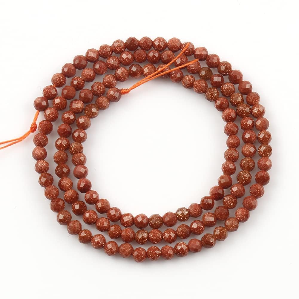 Song Xi 120pcs 3mm Natural Golden Sandstone Gemstone Beads Faceted Round Loose Stone Beads for Jewelry Making