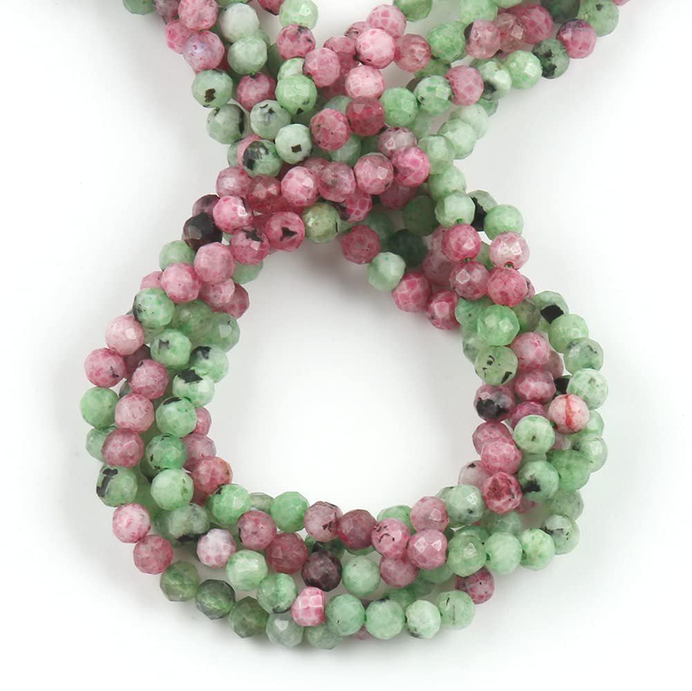 Song Xi 120pcs 3mm Natural Ruzy Zoite Gemstone Beads Faceted Round Loose Stone Beads for Jewelry Making