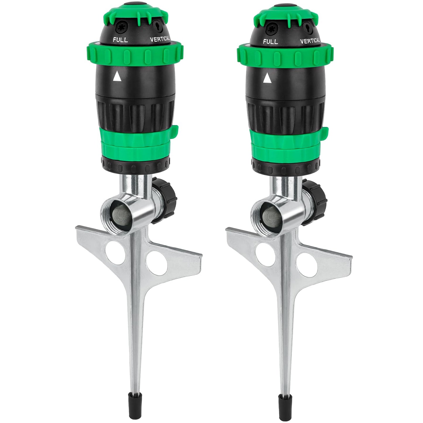 [2 Pack] RESTMO Gear Drive Sprinkler with Metal Spike Base, 5-Pattern Heavy Duty Gardening Watering System, Multi-Adjustable Lawn Sprinkle for Garden Plant, Flower Bed and Large Yard Area, Green