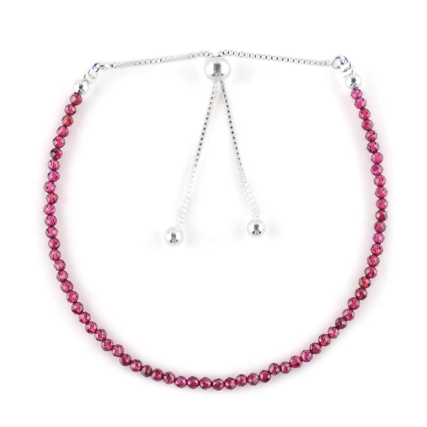 ZEMBIENCE Natural Rhodolite Garnet Gemstone Bolo Bracelet, Micro-Faceted Beads, Chakra Healing Crystals, Silver Plated, Adjustable Slider, Handmade, Women Jewelry, Valentine Gift for her, Size 10"