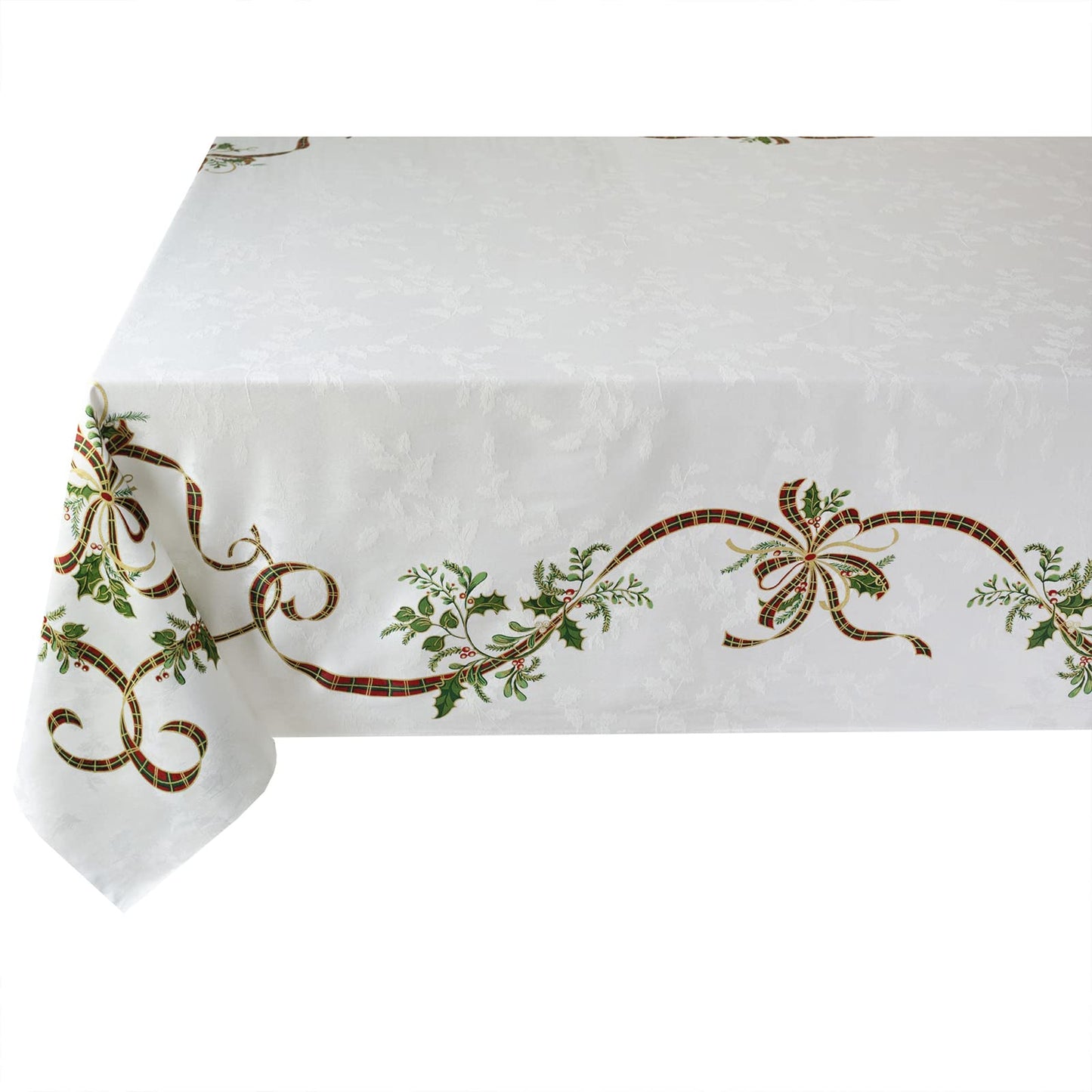 Benson Mills Heavyweight Engineered Printed Jacquard Fabric Christmas Table Cloth, for Holiday, Winter, and Christmas Tablecloth (Merry Ribbons, 60" x 104" Rectangular)