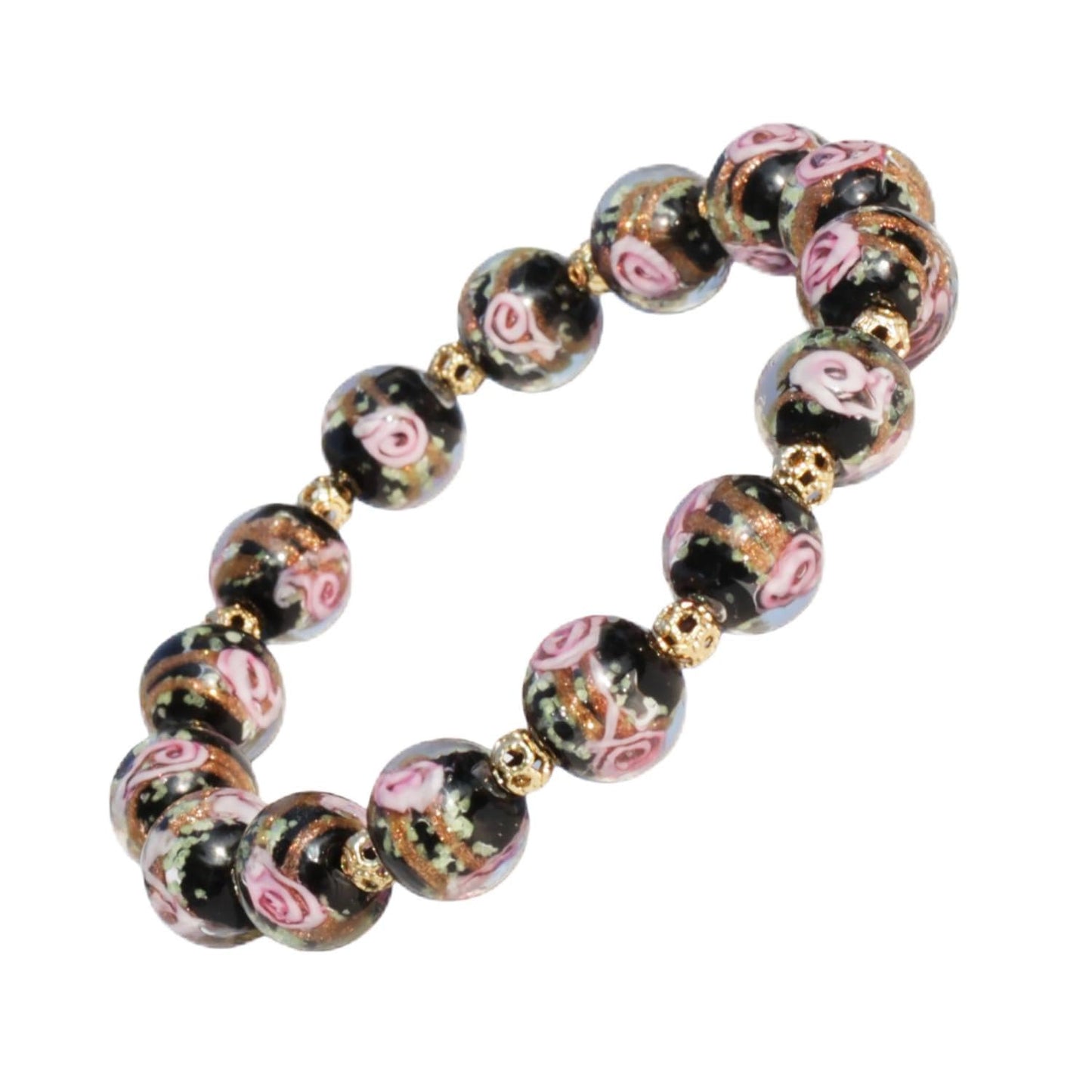 grehapas Rose luminous Beaded Stretch Bracelet for Women, Glowing Luminous Healing Crystal Glass Bracelet Jewelry for Women