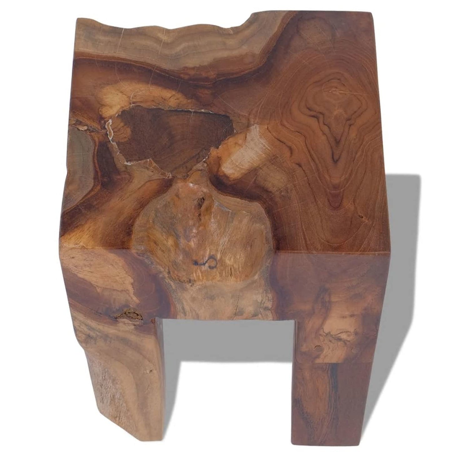 Gecheer Solid Teak Wood Stool, Handmade Rustic Style Footrest Side Table with Stable Legs, 11.8x11.8x15.7 Inches, for Living Room Bedroom