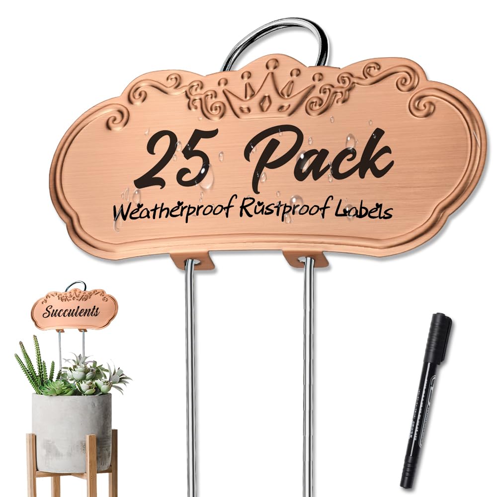 TCYPUHL Metal Plant Labels,Tall Outdoor Garden Markers for Flower, Fruit and Vegetable, 304 Stainless Steel Weatherproof Signs (25 Packs, 4" x 1.9", Gold)