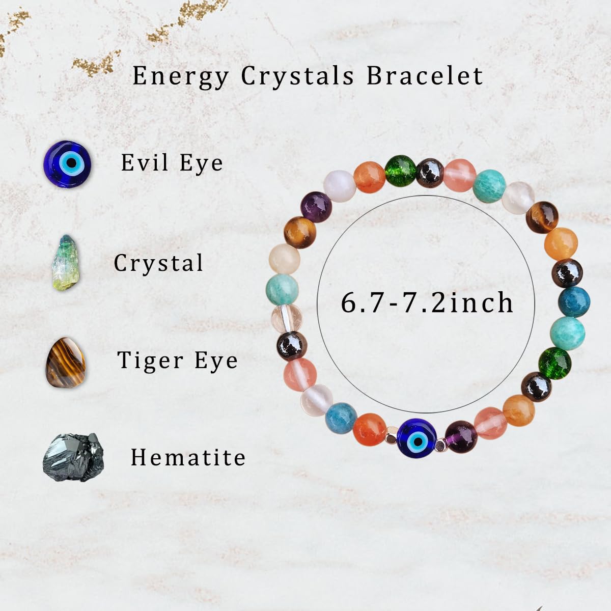 DLYFNVEV Blue Evil Eye Bracelet Triple Protection Healing Crystal Beads Colorful Gemstone for Women Rainbow Good Lucky Natural Stone Charm Boho Bohemian Jewelry empath health Gifts