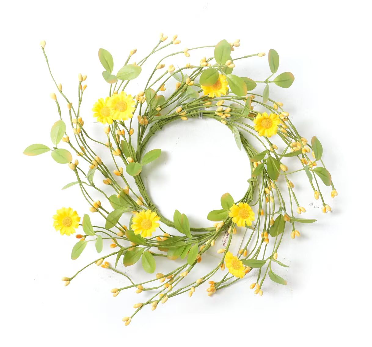 LSKYTOP Artificial Yellow Wreath with Berries and Daisy Flower Wildflower Spring Summer Wreath for Door Wall Wedding Decor,11inch