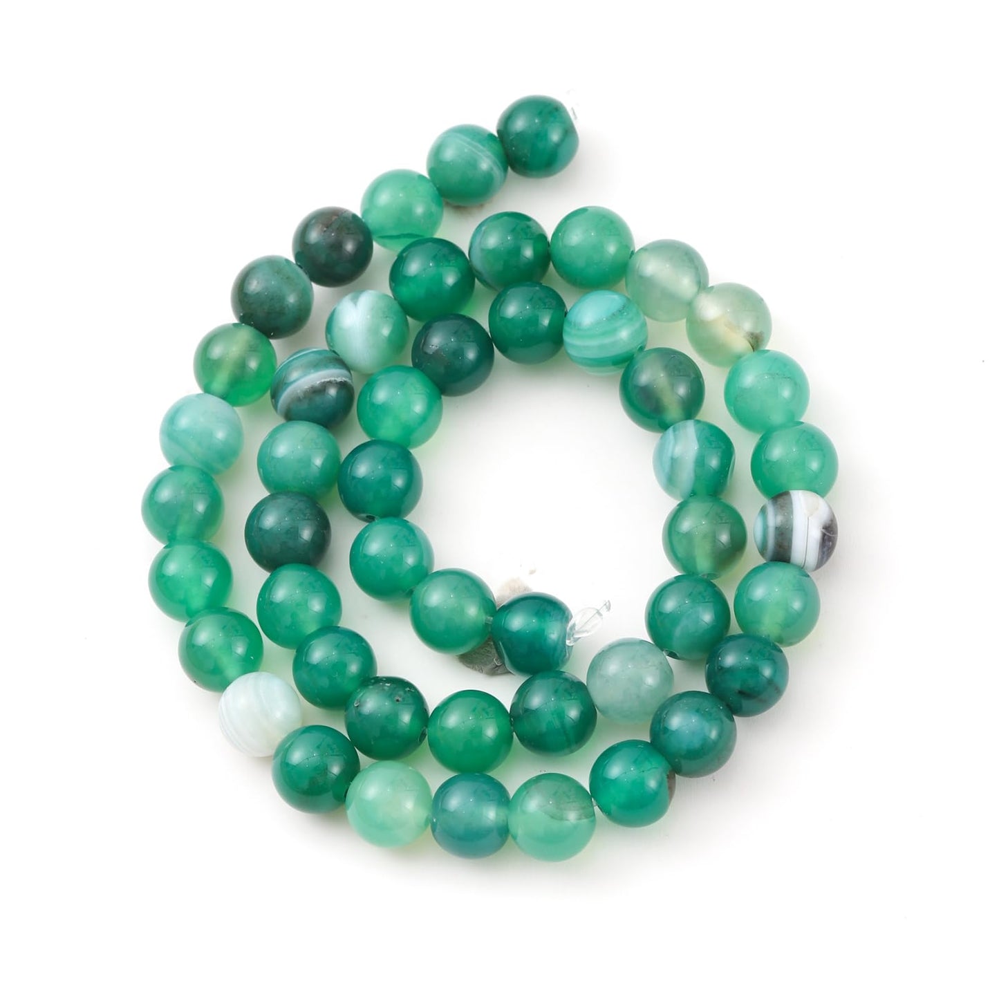 10mm 38pcs DIY Natural Green Striped Agate Stone Beads Round Healing Crystal Gemstone Loose Beads for Jewelry Making Handmade Bracelet Necklace