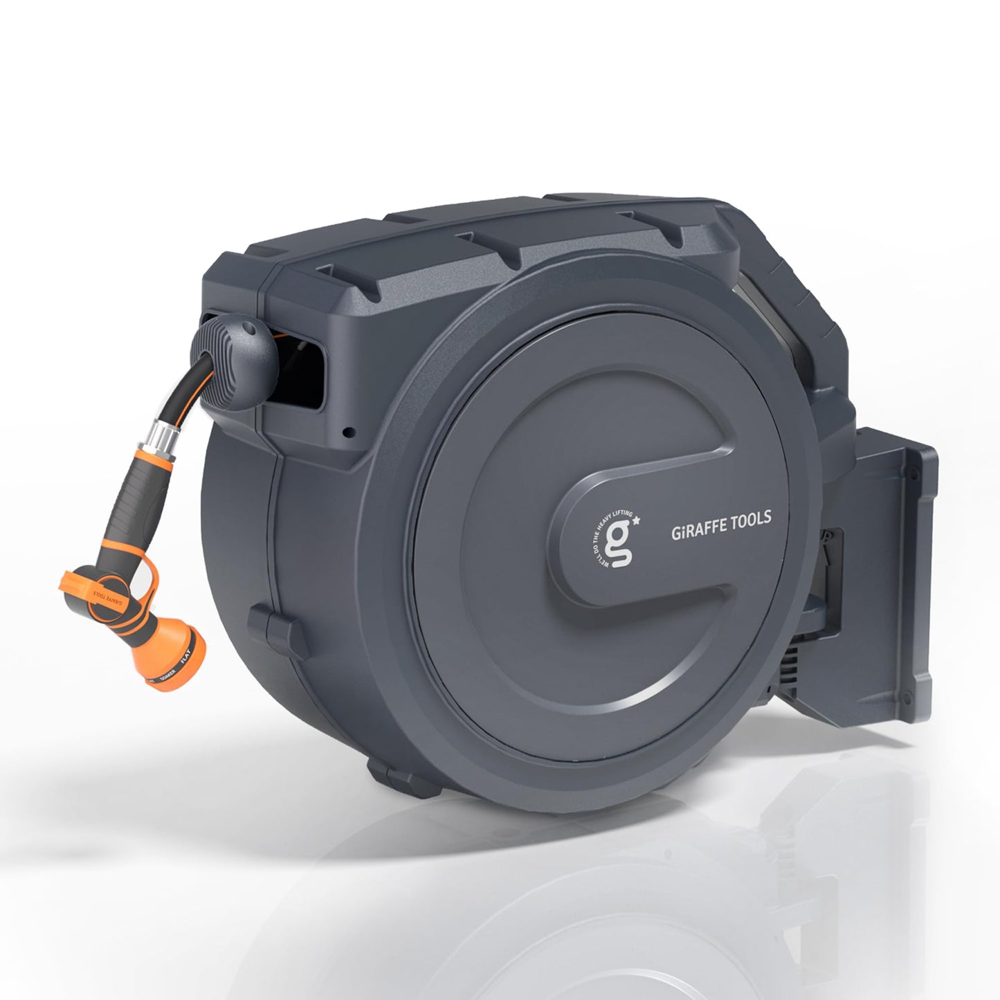 Giraffe Tools Retractable Garden Hose Reel, 5/8" x 62 ft Wall Mounted Hose Reels with 180° Swivel Bracket, Any Length Lock Hose Reel with 9- Function Sprayer Nozzle