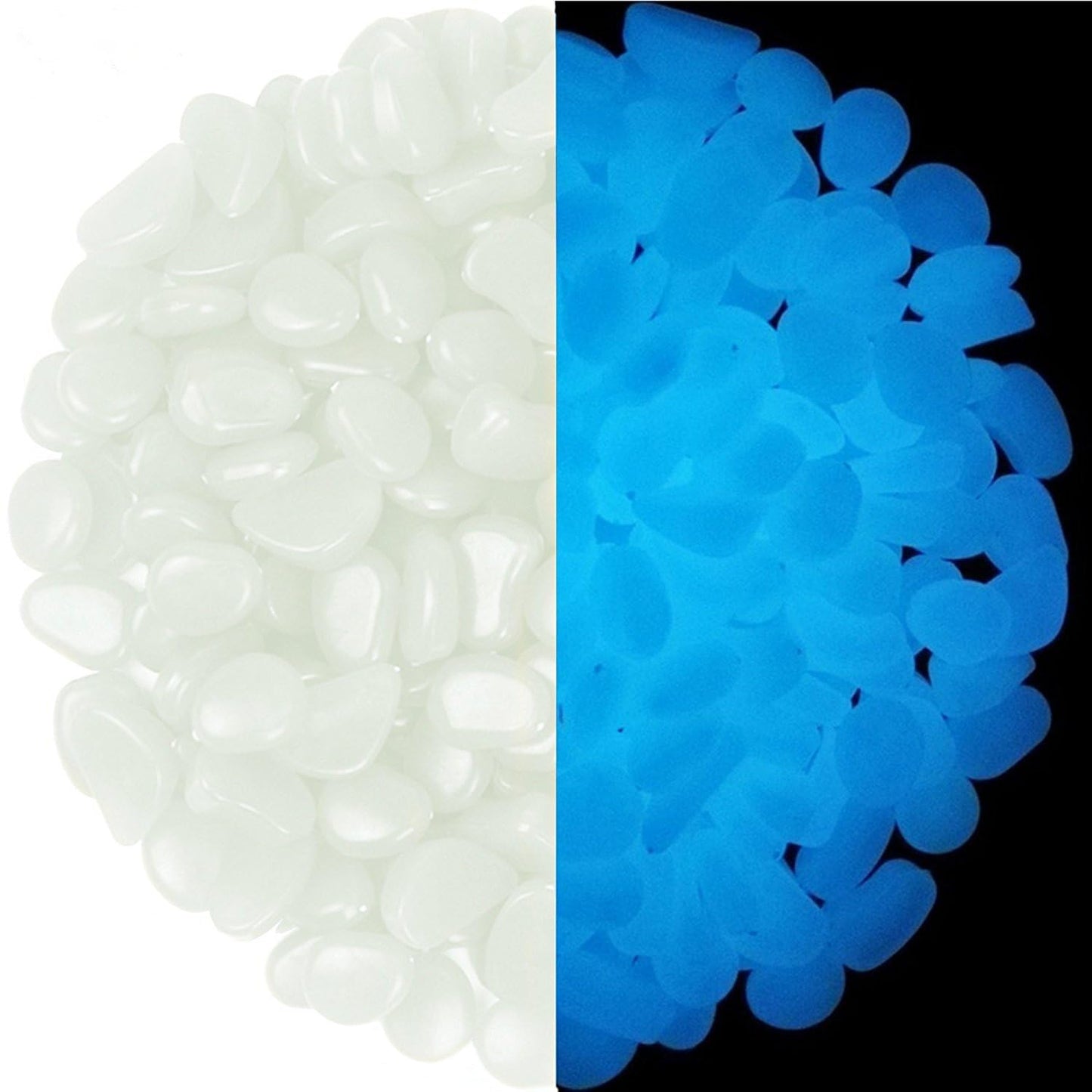 4.8Lbs 1100pcs Glow in The Dark Stones Garden Pebbles Rocks Indoor Outdoor Decor Luminous Stone for Walkways Driveway Yard Grass (White in Daytime, Blue in Night)