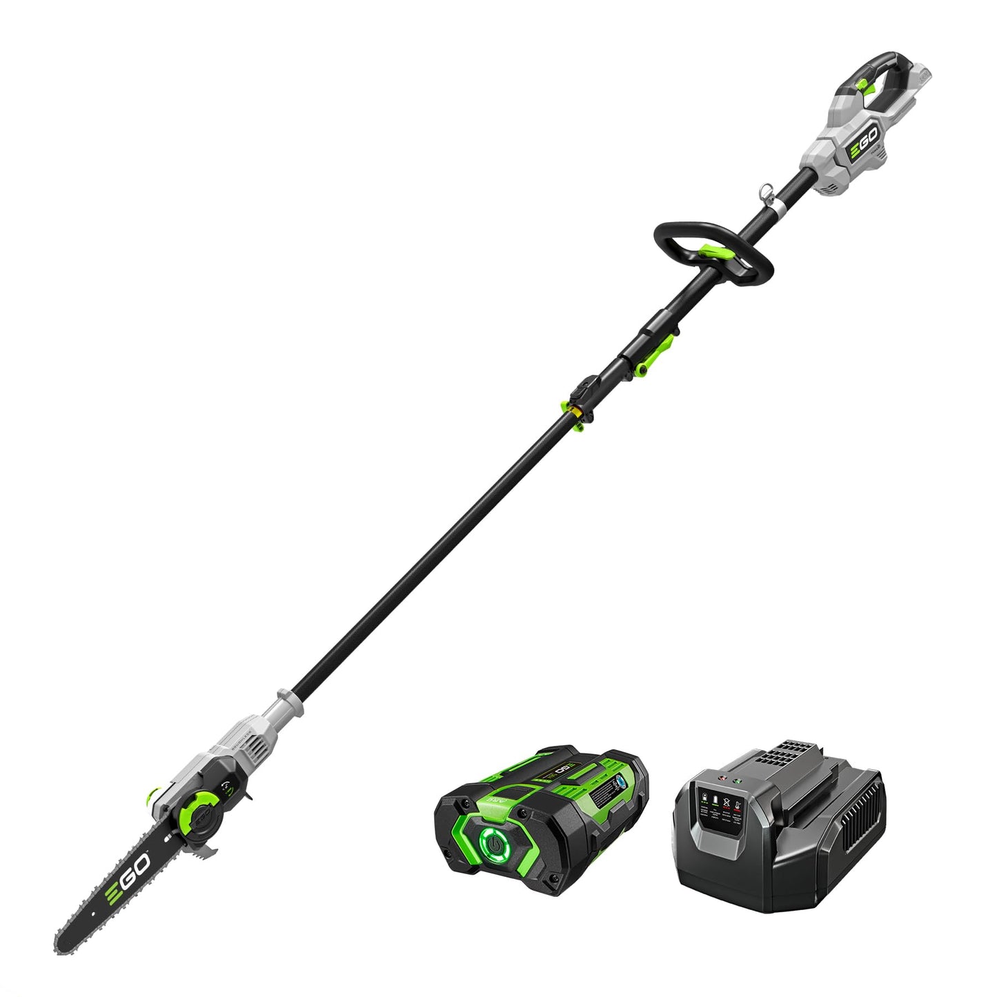 EGO Power+ Pole Saw for Tree Trimming, Cordless Electric Pole Saw with Telescopic LED Cut Line Indicator, Includes 56V 2.5Ah Battery and Charger - PS1001
