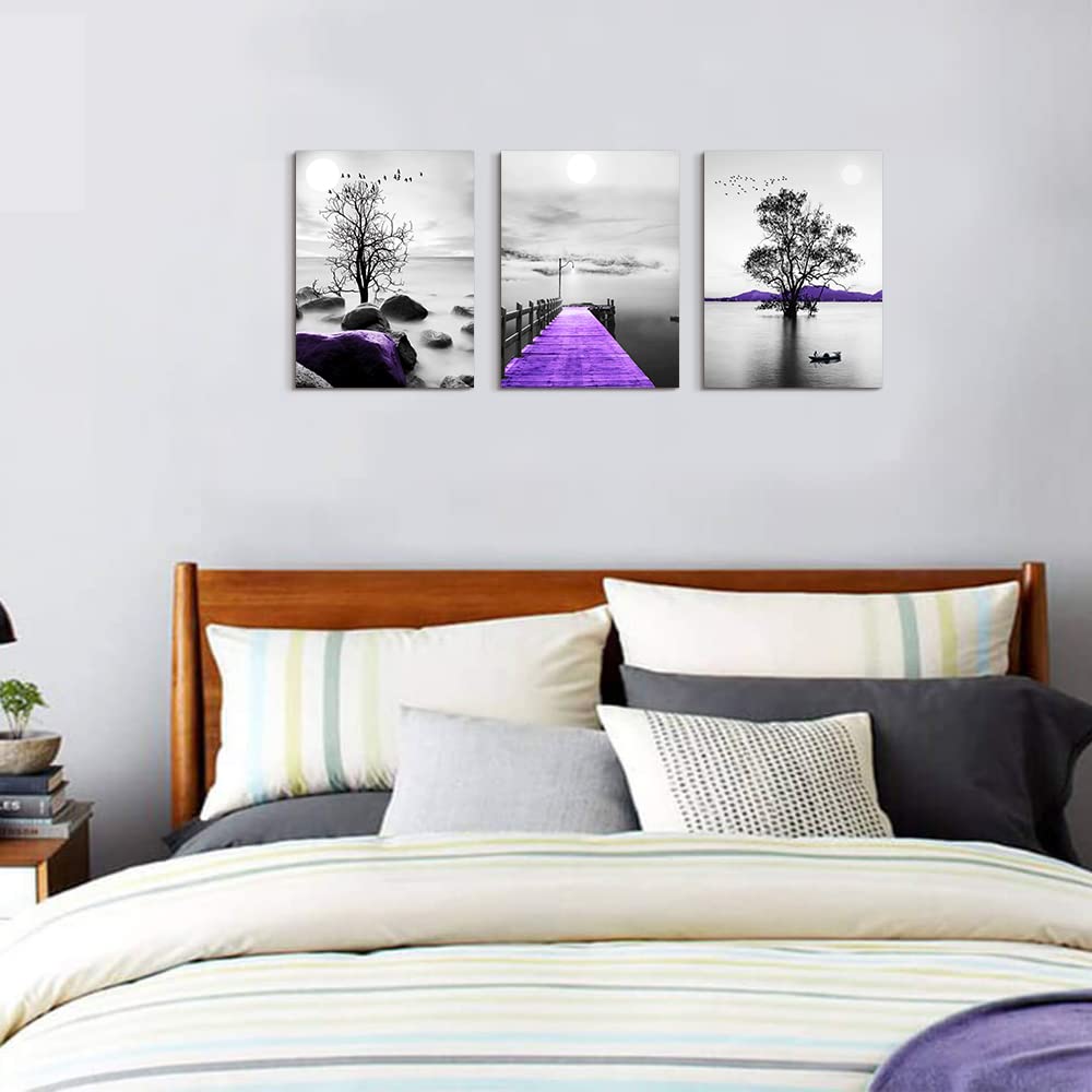 DZRWUBHS Canvas Wall Art, 3-Piece Set, Black And White Scenery, Framed, Modern, For Living Room, Bedroom, Office, Bathroom