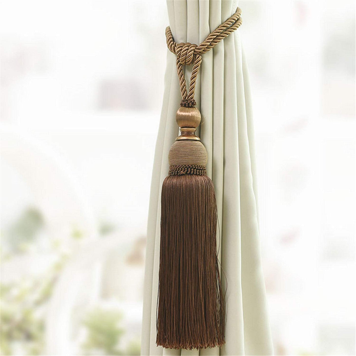 Selling Wonderful Curtain Holdbacks Curtains Tiebacks Home Decorative Braided Buckle Fastener Accessories Window Drapery Ball Tassels Tiebacks, Set of 2 (Coffee)