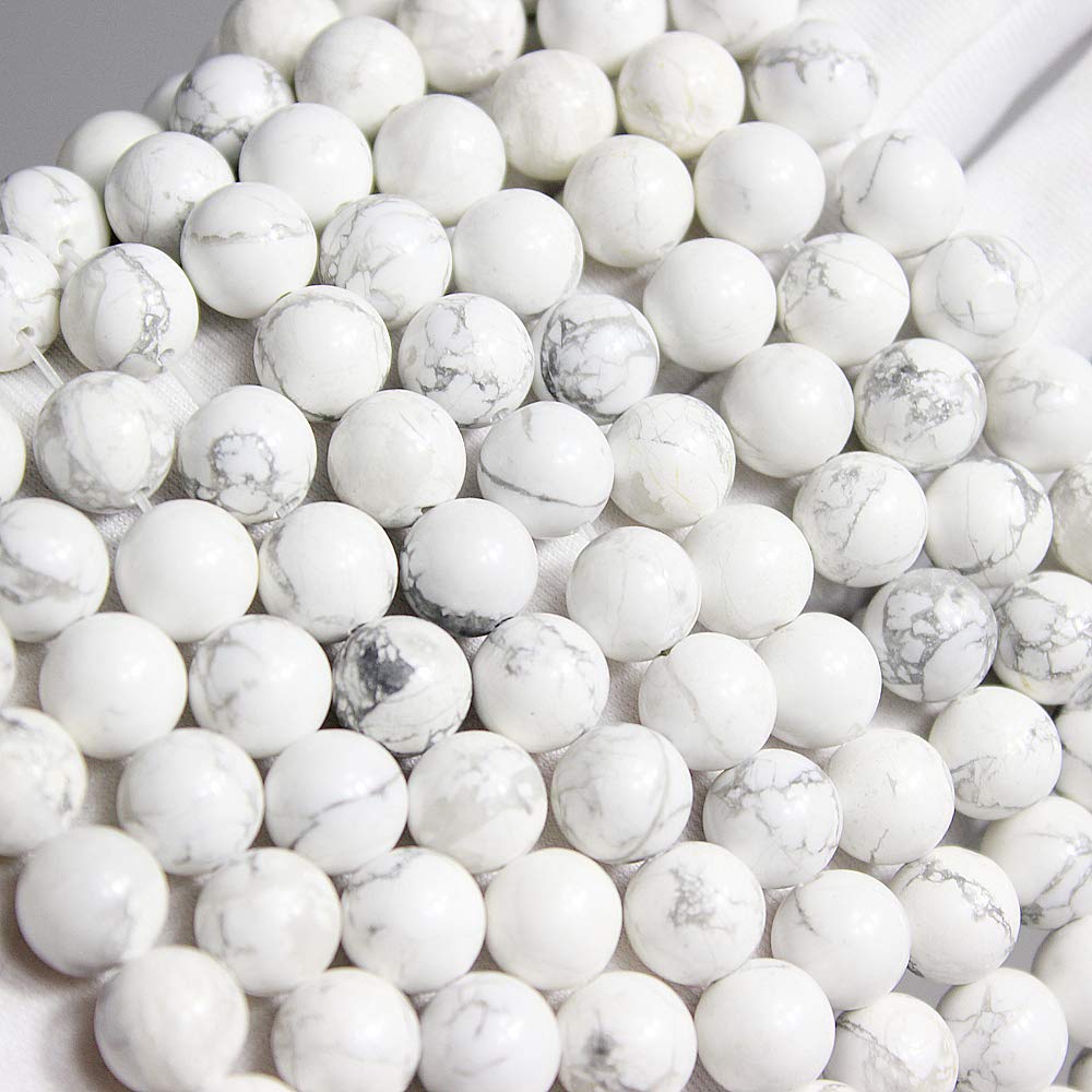 MJDCB AAAA Natural Stone Beads White Howlite Turquoise Round Loose Beads for Jewelry Making 15" (8mm)