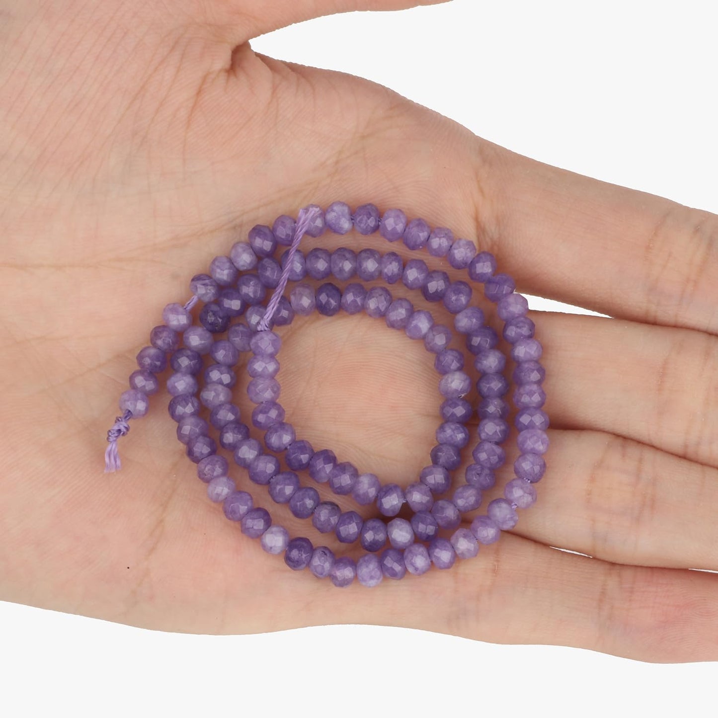 2 String 220PCS 3x5mm Natural Purple Chalcedony Stone Beads for Jewelry Making, Songxi Facted Loose Gemstone Beads for DIY Bracelet Necklace Making Supplies with Energy Healing Chakra Power
