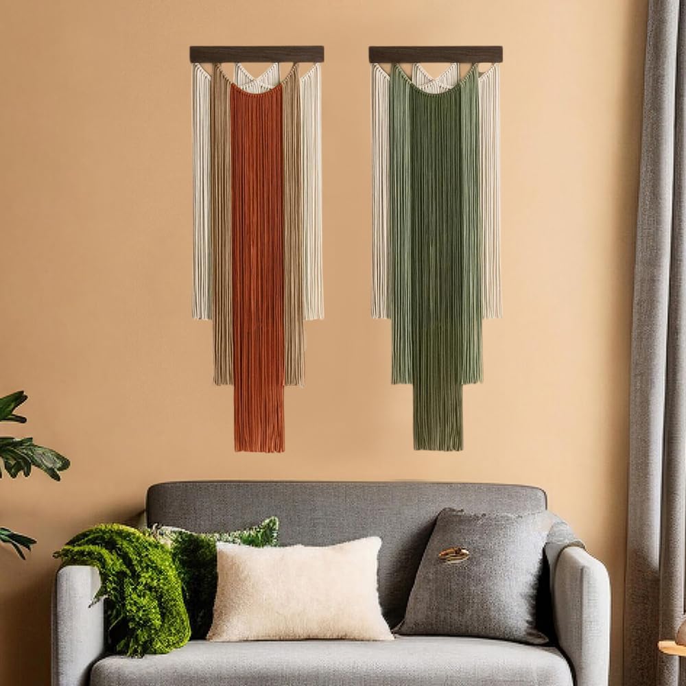 M MANUAL Macrame Wall Hanging 15.7x47.2Inch Fiber Handmade Macrame Wall Hanging Bohemian Yarn Tapestry Living Room Bedroom Modern Home Decor For Boho Home Decoration (B)