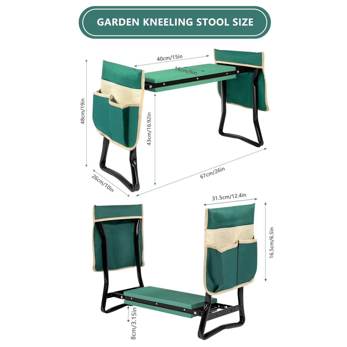 Uten Garden Kneeler Seat with Handles Portable Folding Gardening Stool Kneeling Stool Pad with 2 Bag