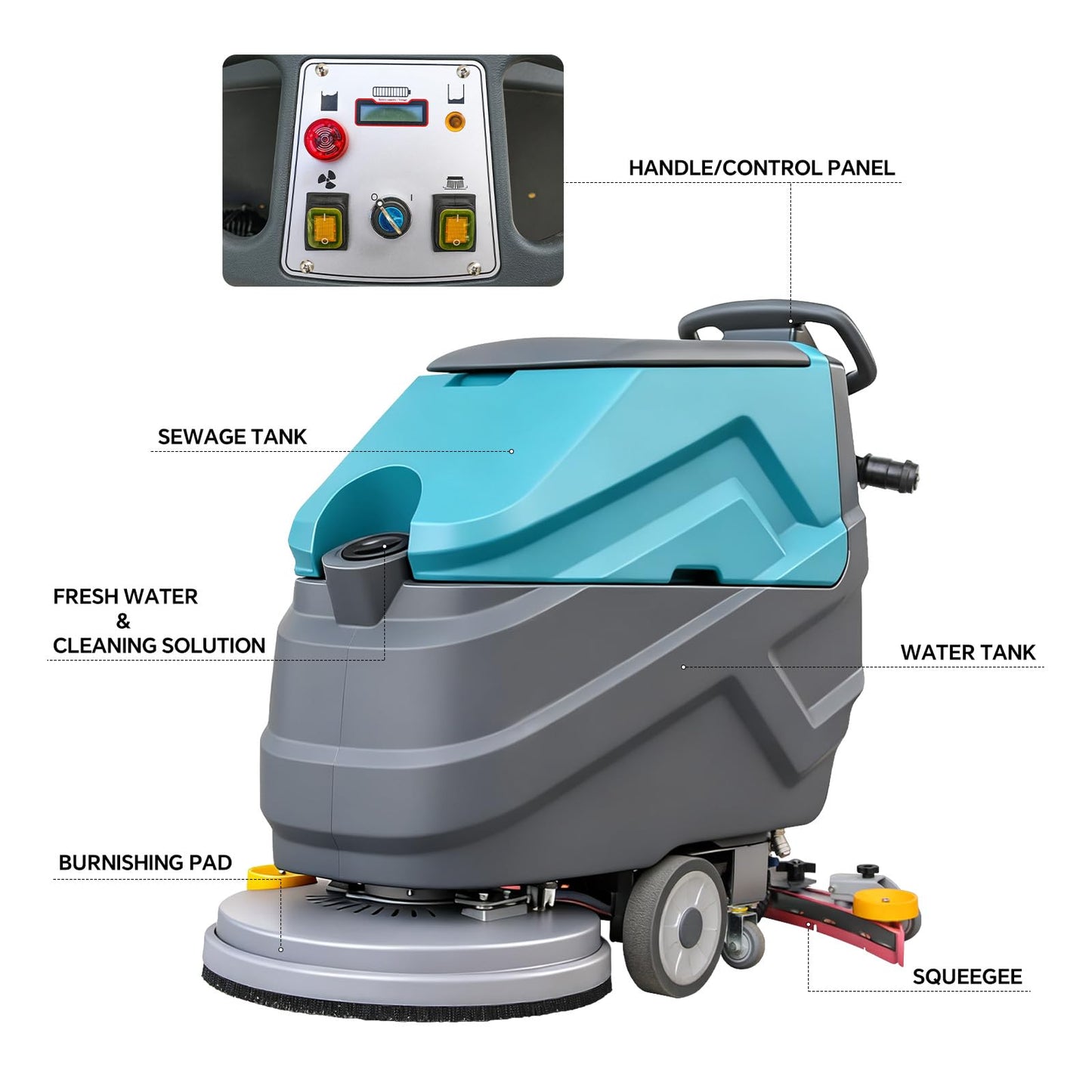 KARHDIR 22" Floor Scrubber Machine Cordless Walk Behind Scrubber with 31.5" Suction Width 32000 Sqft/h 5 Hours Runtime,for Garage Shop Warehouse Epoxy Floors, Batteries & Brushes Included