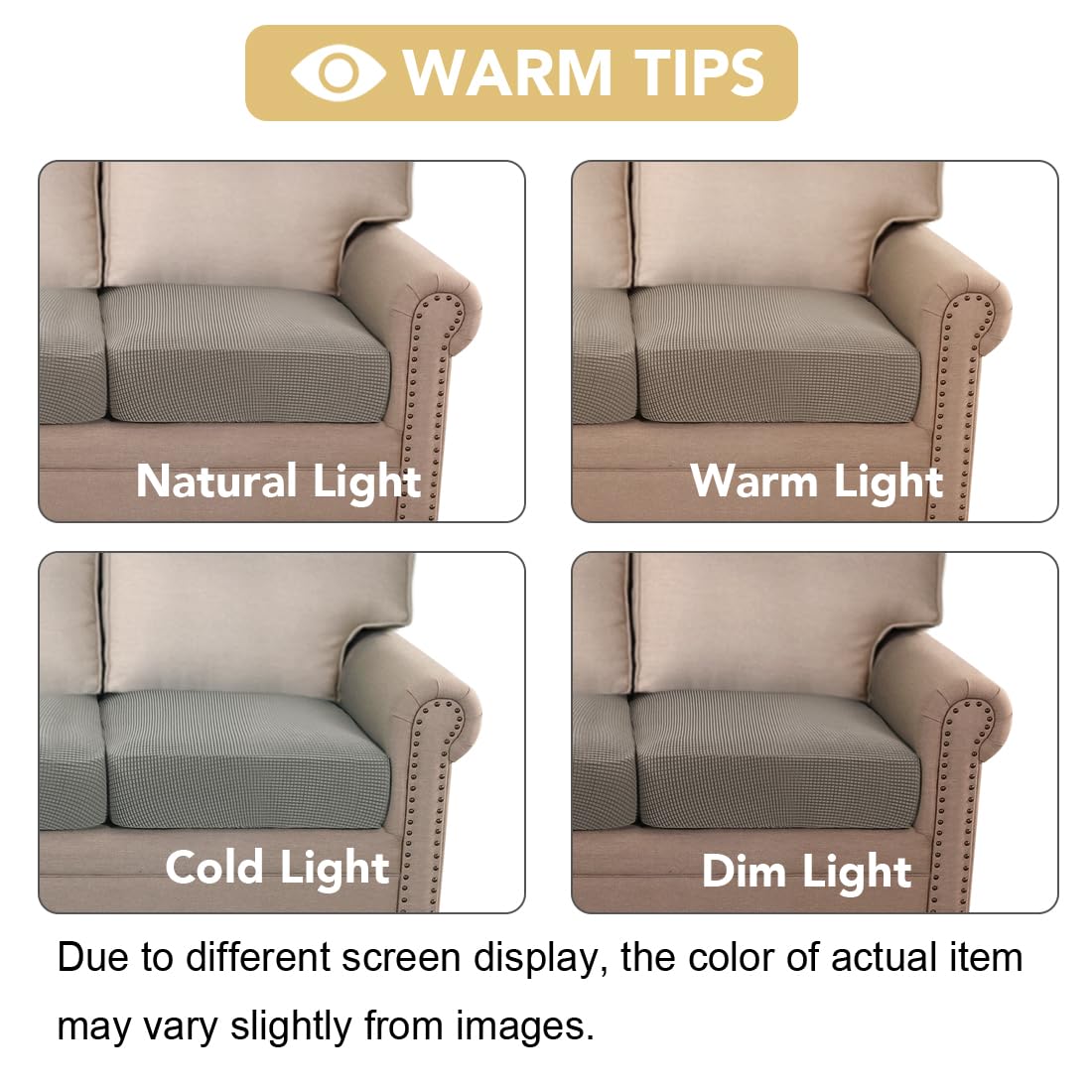 H.VERSAILTEX Super Stretch Individual Seat Cushion Covers Sofa Covers Couch Cushion Covers Slipcover Sets Thick Jacquard Textured Twill Fabric (2 Piece Medium Sofa Cushion Covers, Taupe)