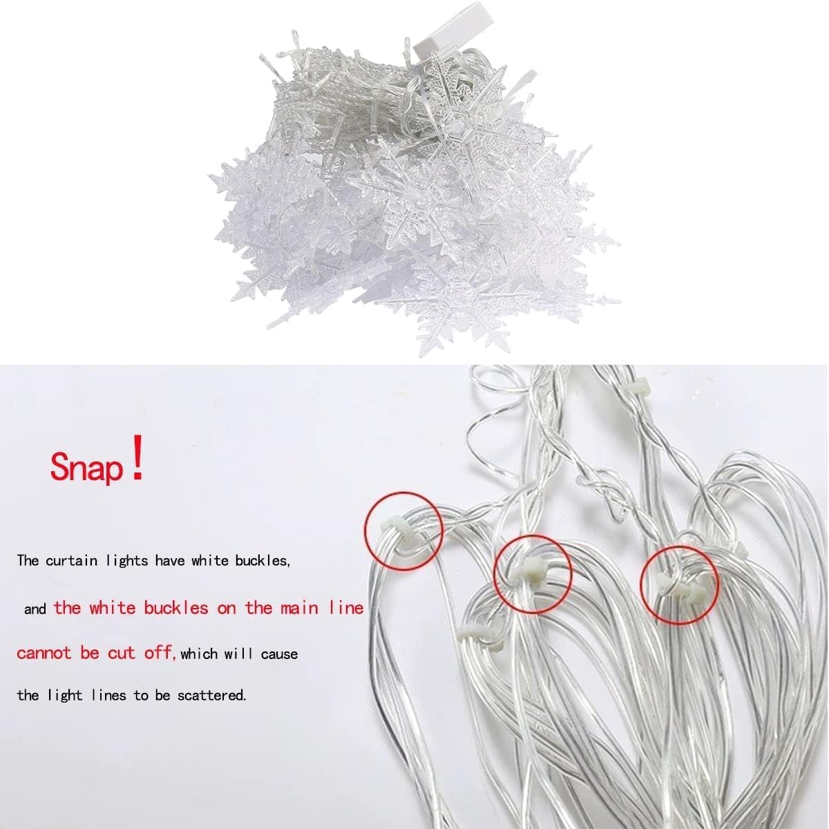 JAYIDAMAI Christmas Snowflakes LED Curtain String Lights 11.5ft/3.5M 96LED Christmas Window Curtain Light Plug in String Light for Xmas Decor,Indoor and Outdoor,Birthday Party,Wedding, Bedroom Patio