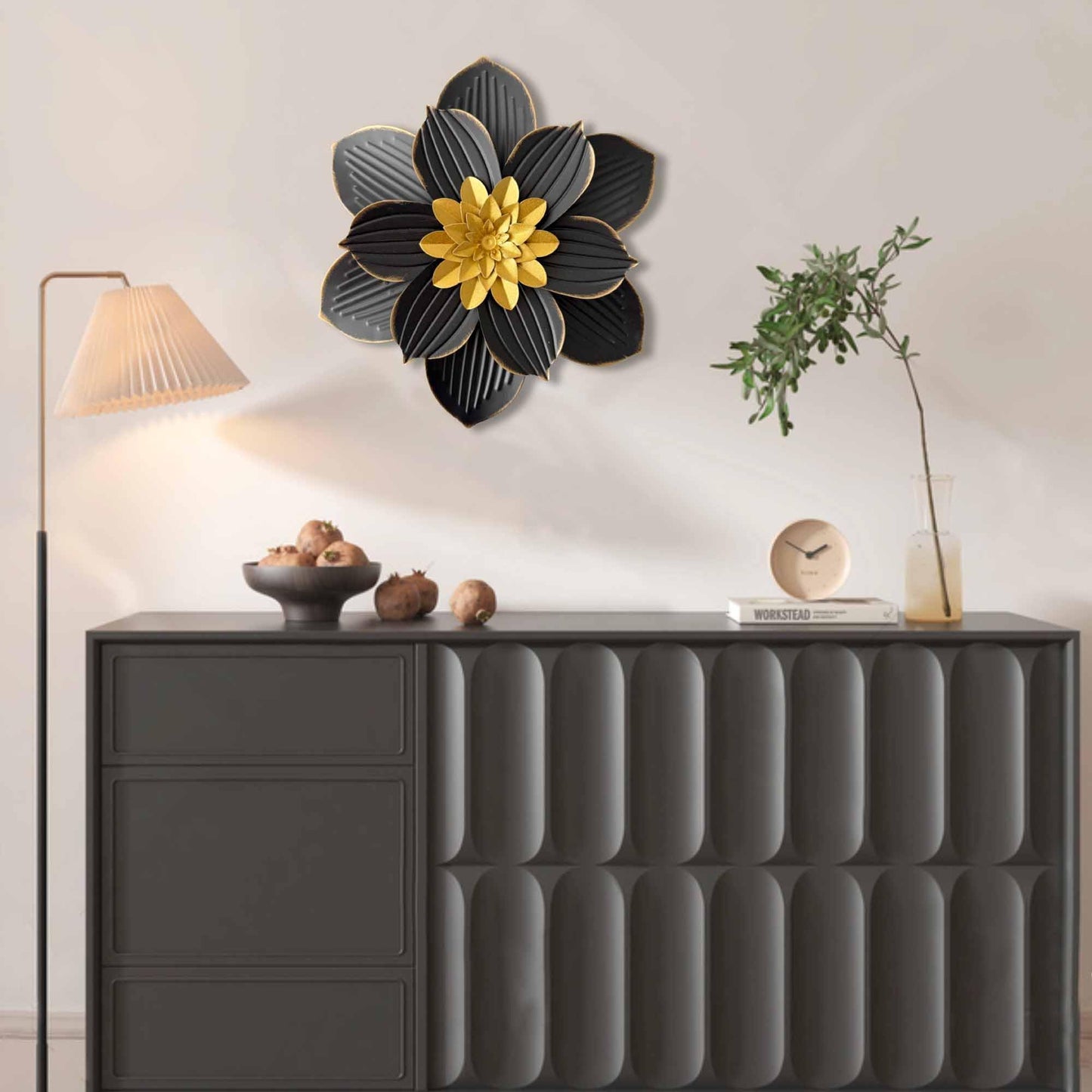 Blueprint Ivy 12" Metal Flower Wall Decor Rustic Floral Sculpture 3D Flower Art Decoration for Living Room Garden Bedroom Dining Room Kitchen (Black)