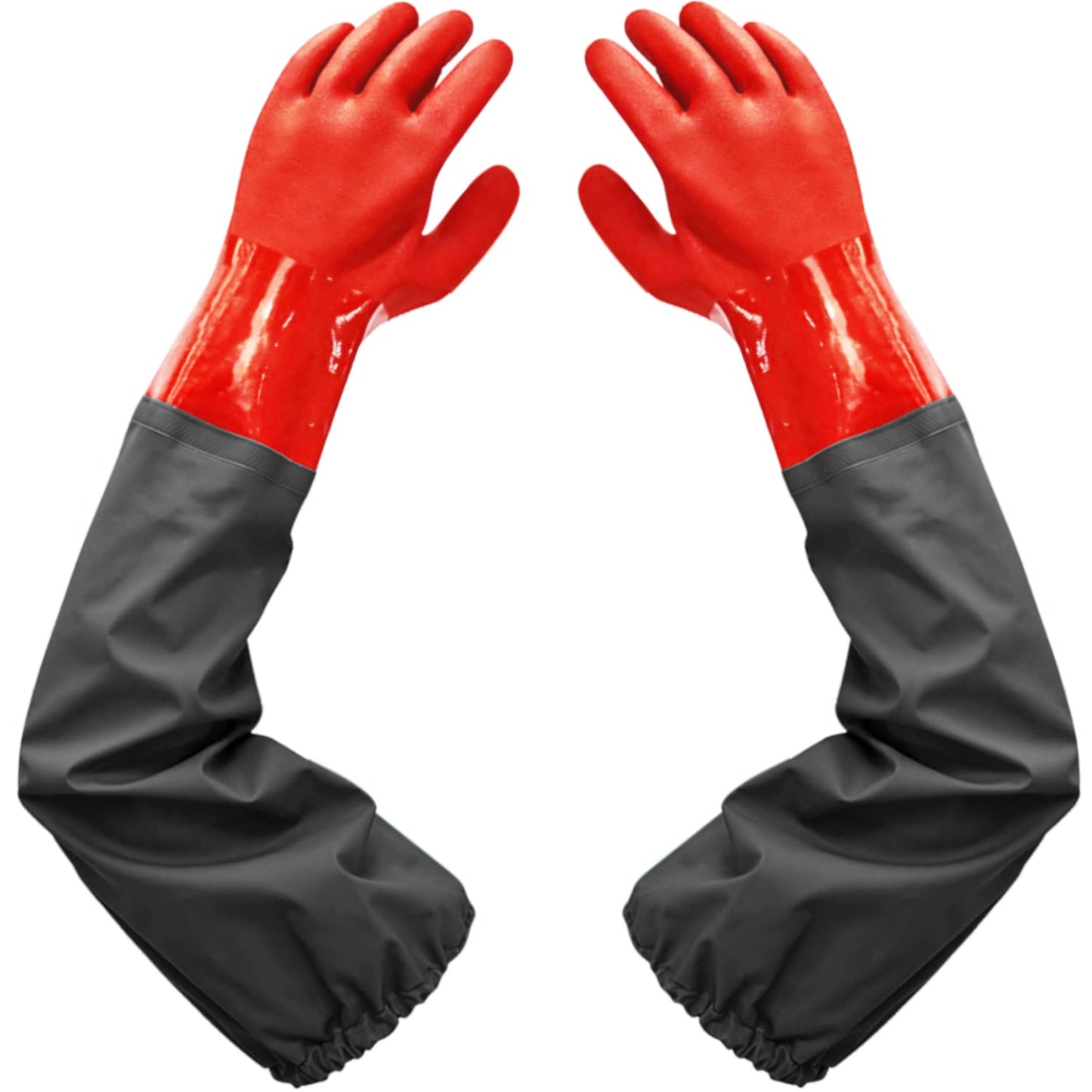 Haiou Long Arm Waterproof Gloves - Red Rubber Gloves for Men and Women (25 inches, Large, Red)