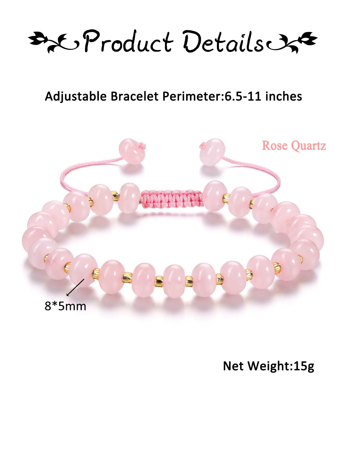PESOENTH Rose Quartz Pink Beaded Bracelet,Healing Crystal Natural Stone Bracelets Gemstone Bracelet jewelry Spiritual Gifts for Women Her Mom Daughter Birthday Annivsersary Valentines