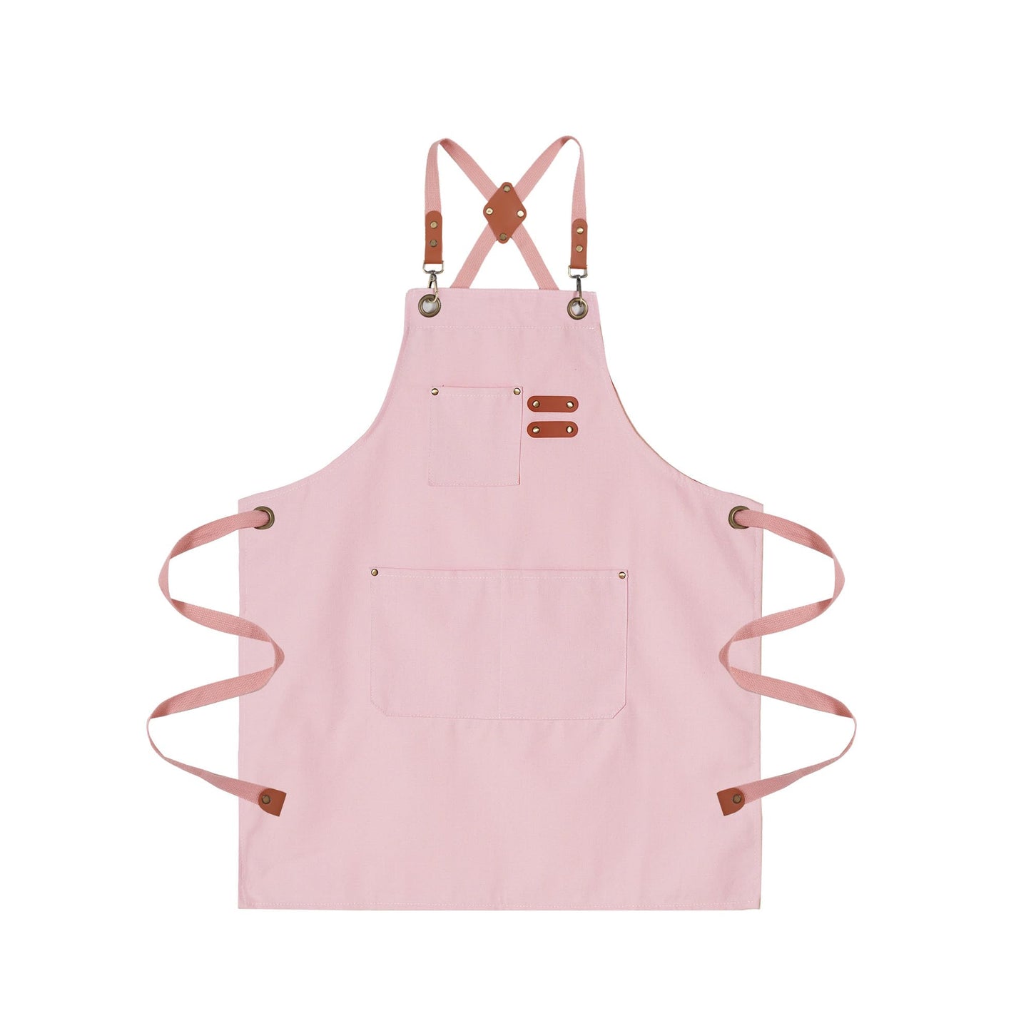 ARBINSON Chef Aprons for Men Canvas Apron with Large Pockets and Adjustable Neck Strap for Cooking, BBQ, Gardening (Pink)