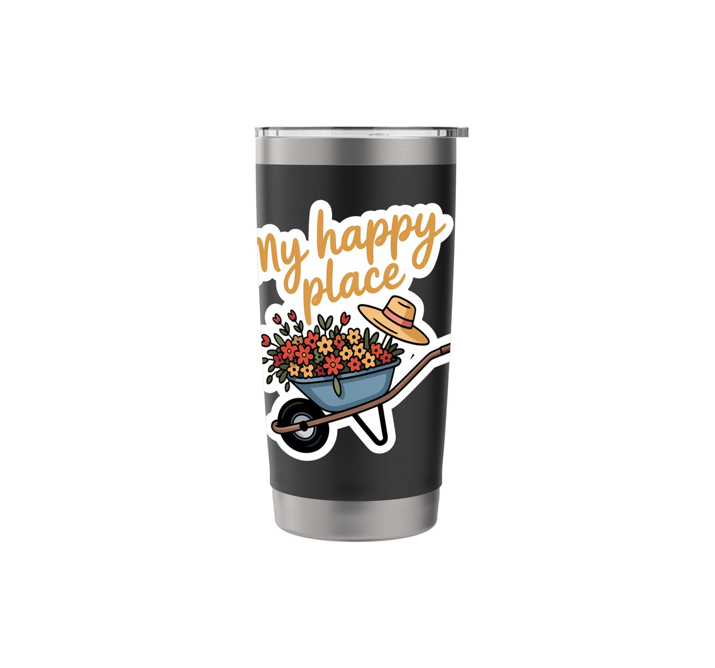 Cheerful Wheelbarrow Flowers Straw Hat Gardening Stainless Steel Insulated Tumbler