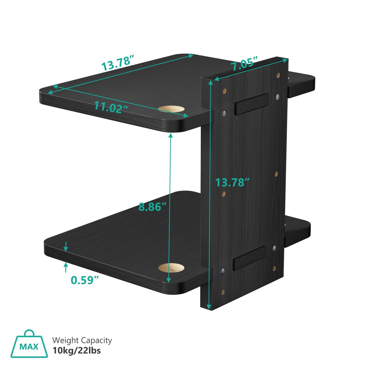 WALI Floating TV Shelf, 2 Tier Projector Shelf for DVD Players, Routers, Game Consoles, Cable Boxes, Living Room Decor Accessories, Wall Mount Shelves Holds Up to 22lbs (CS202NB), 2-Shelf, Black