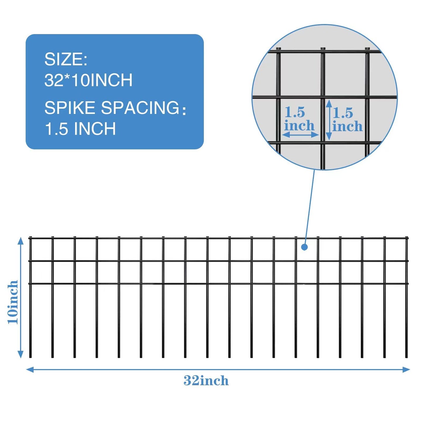 32x10-inch No Dig Animal Barrier Fence, 15 Pack Black Dig Protective Fence with 1.5 inch Spike spacing, Dog/Rabbit/Groundhog Underground Galvanized Outdoor Garden Metal Fence