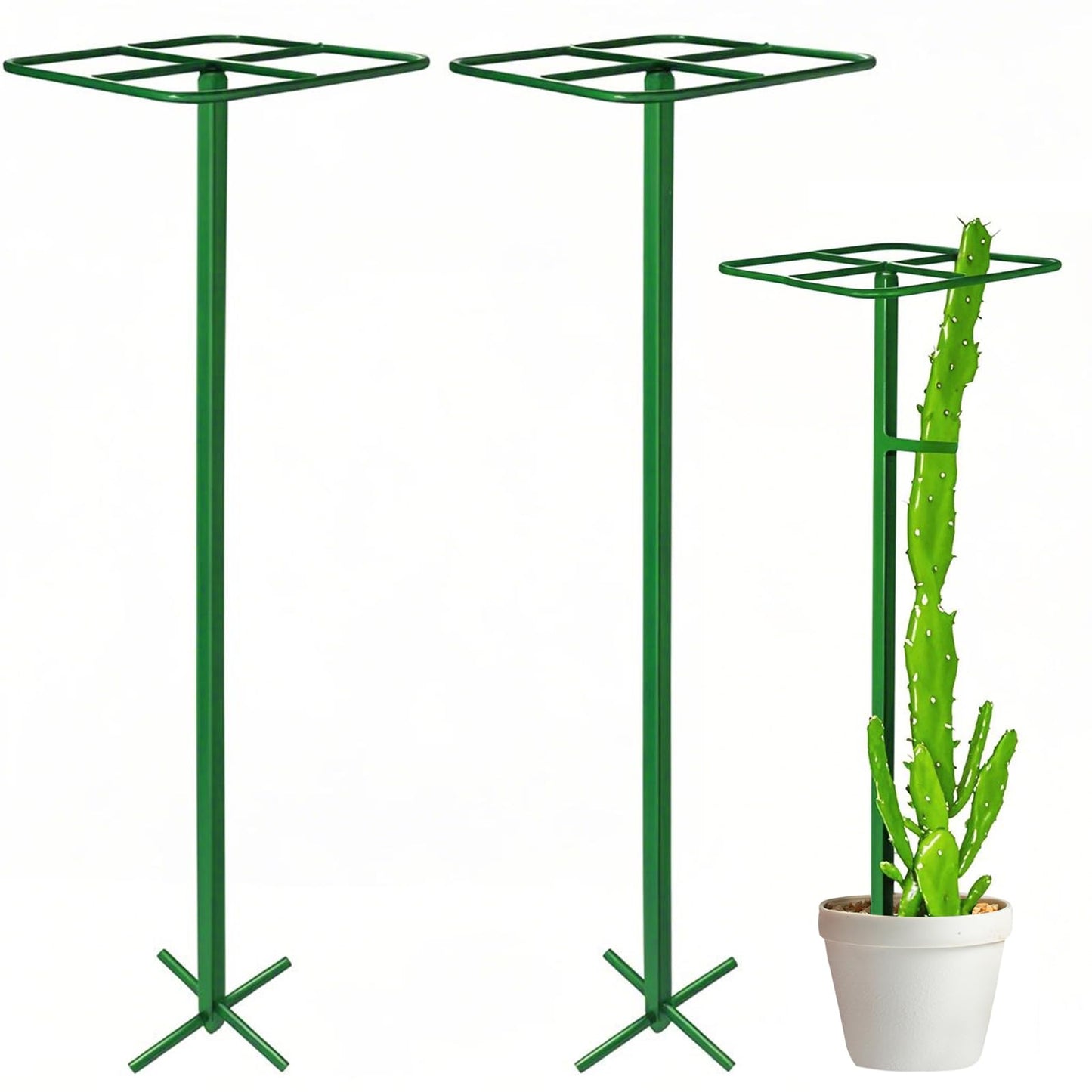Zealor 2 Pack Adjustable Dragon Fruit Trellis, 12"x12"x50" Dragon Fruit Trellis Metal Climbing Plant Support Frame Cactus Tower Plant Cage for Vertical Gardening Vegetable Garden Outdoor, Green