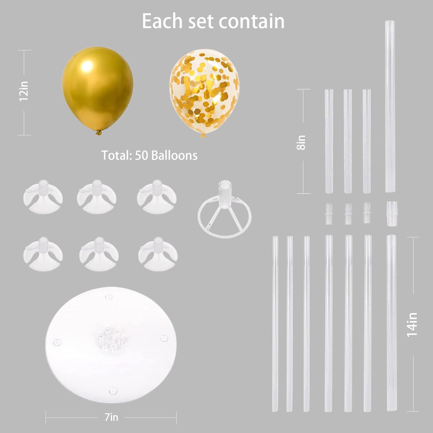 6 Set Balloon Stand Kit for Table Centerpieces With Balloon and Base Party Decorations for Birthday Wedding Retirement Graduation Baby Shower (Gold)