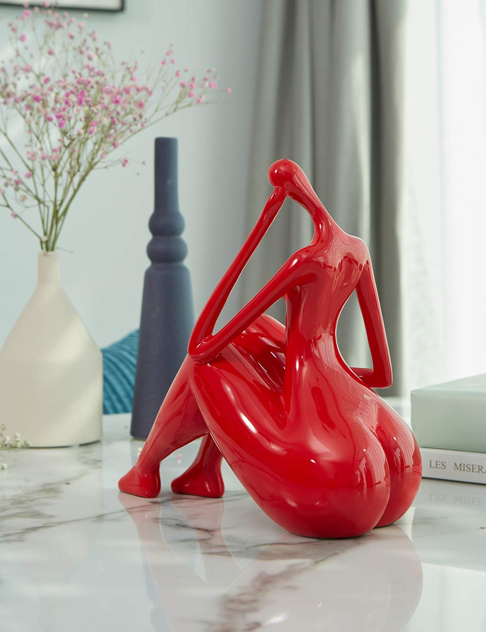 HAUCOZE Lady Sculpture Woman Figurine Gift Modern Home Decor Statue for Living Room Bedroom Office Polyresin 11 Inch