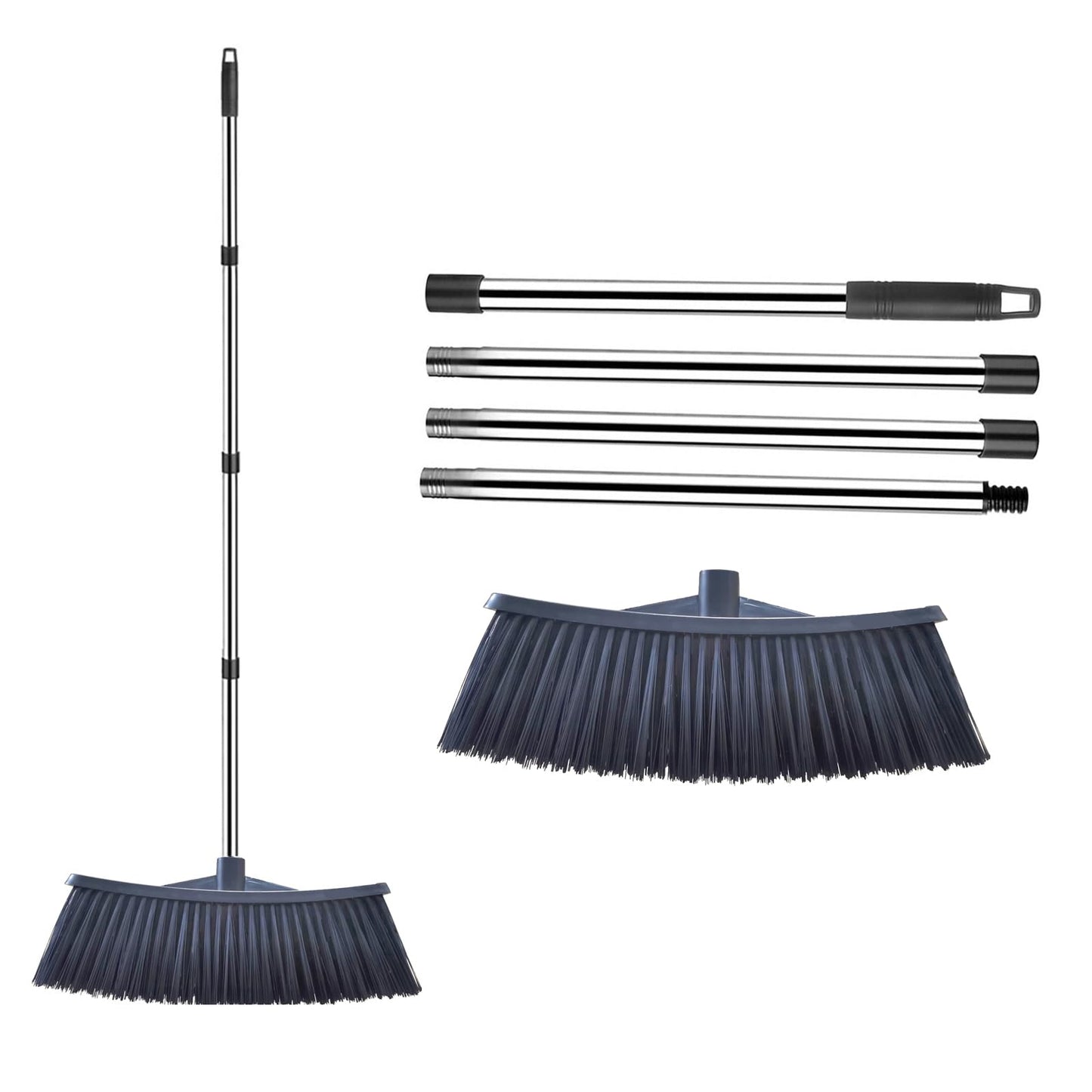 Heavy-Duty Outdoor Broom with 62-Inch Stainless Steel Handle - 14.2-Inch Wide Plastic Broom Head for Garage, Yard, Sidewalk - No Bend Sweeping, Durable & Lightweight