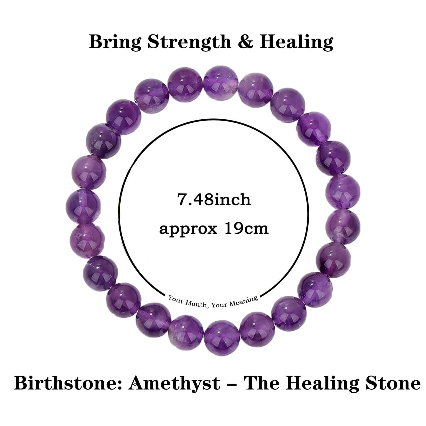 Naupyal February Birthstone Bracelet for Women Men,Amethyst Natural Stone Beaded Bracelets,Healing Crystal Gemstones Stretch Bracelet Stress Relief Month Bracelet Birthday Jewelry Gifts