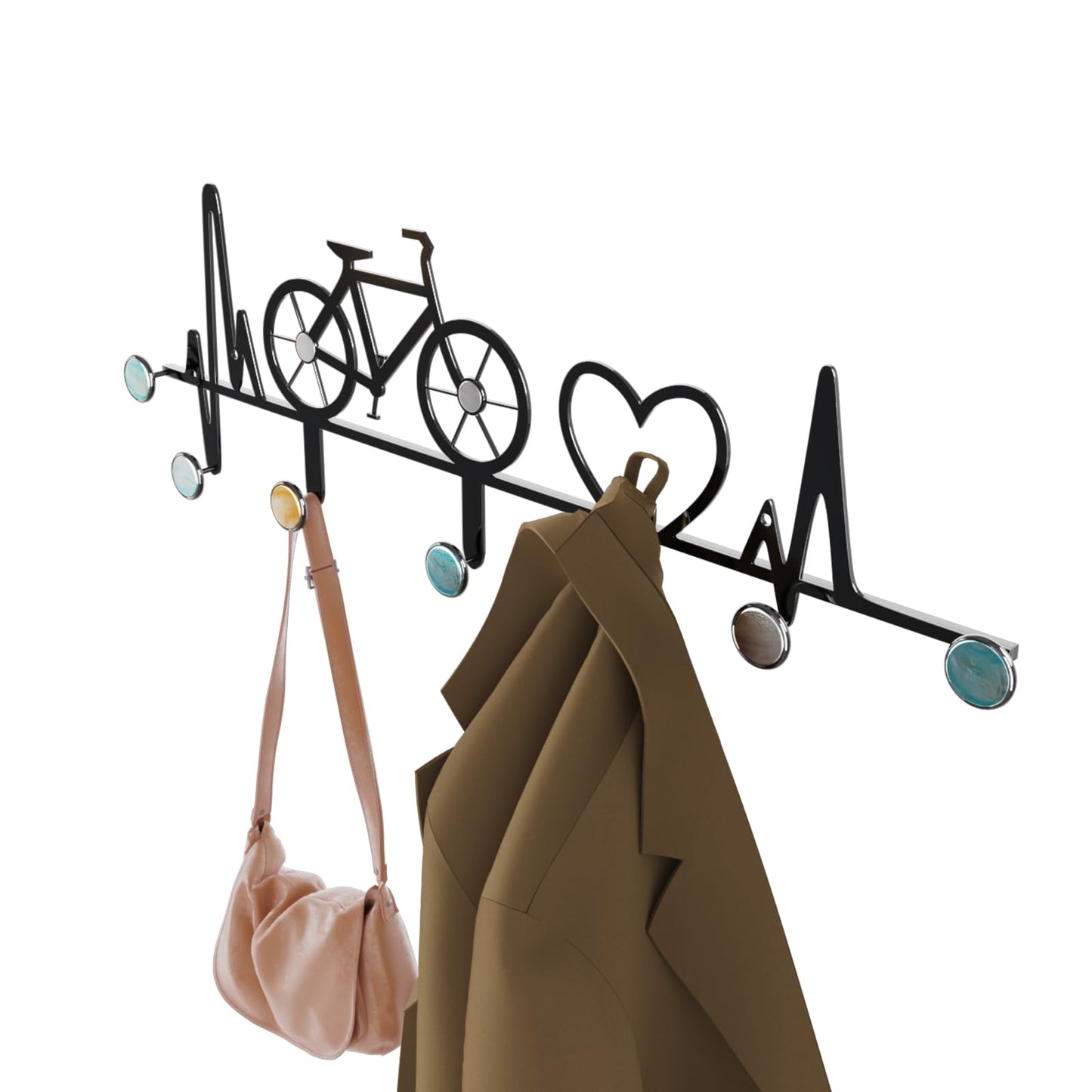 AORCUSHI 7-Hook Wall Mounted Coat Rack, Creative Note & Bicycle Design with Natural Seashell Decor, Heavy Duty Entryway Hanger for Hallway, Wall Decoration Bedroom, Includes Hardware and Adhesive