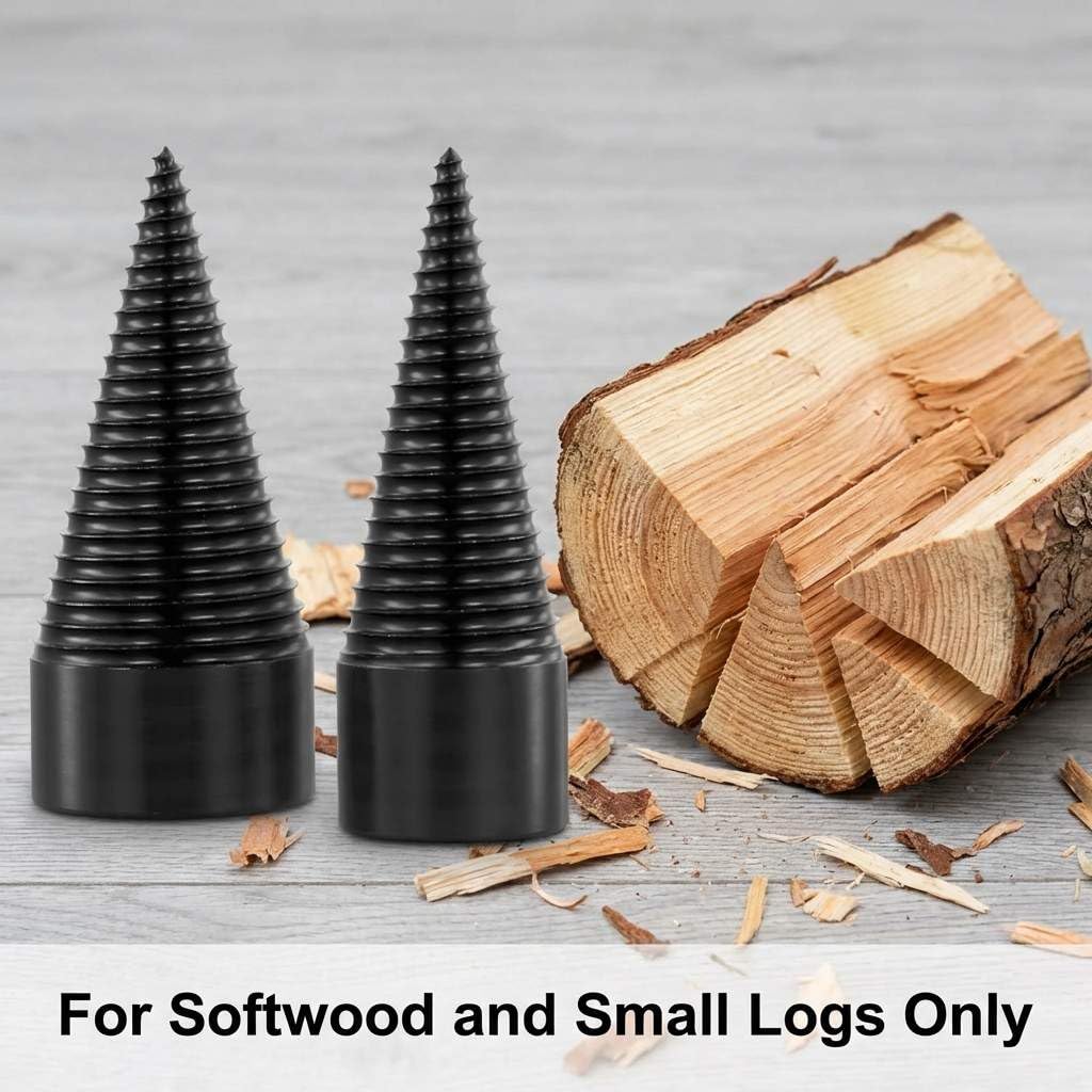 QWORK Wood Splitter Drill Bit Set, 32mm & 45mm Cone Bits – Ideal for Softwood, Firewood & Log Chipping