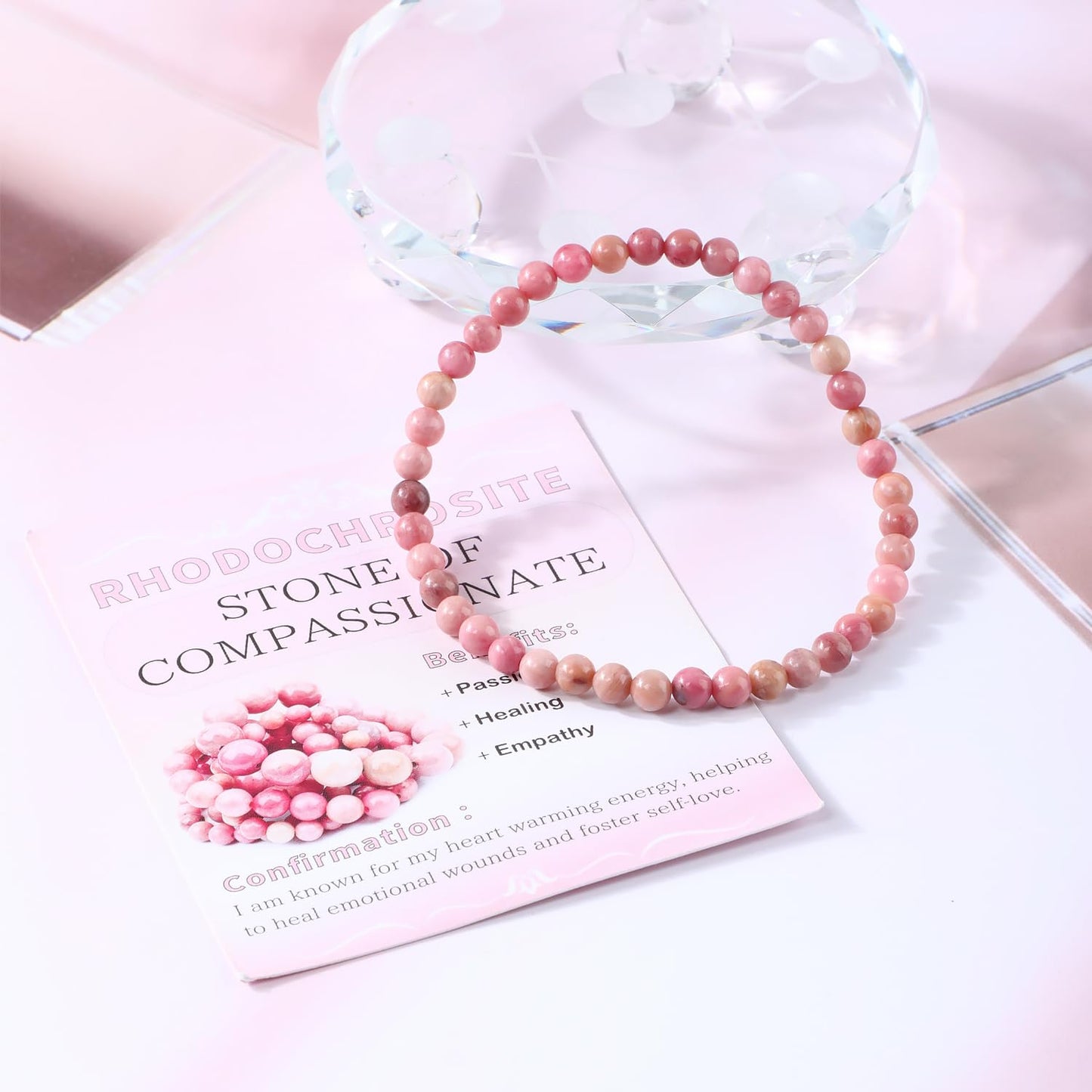 Bymitel 4mm Rhodochrosite - Handmade Reiki Gem Stretch Bracelet, Natural Beauty & Spiritual Essence, Crystal Healing for Unisex Adults