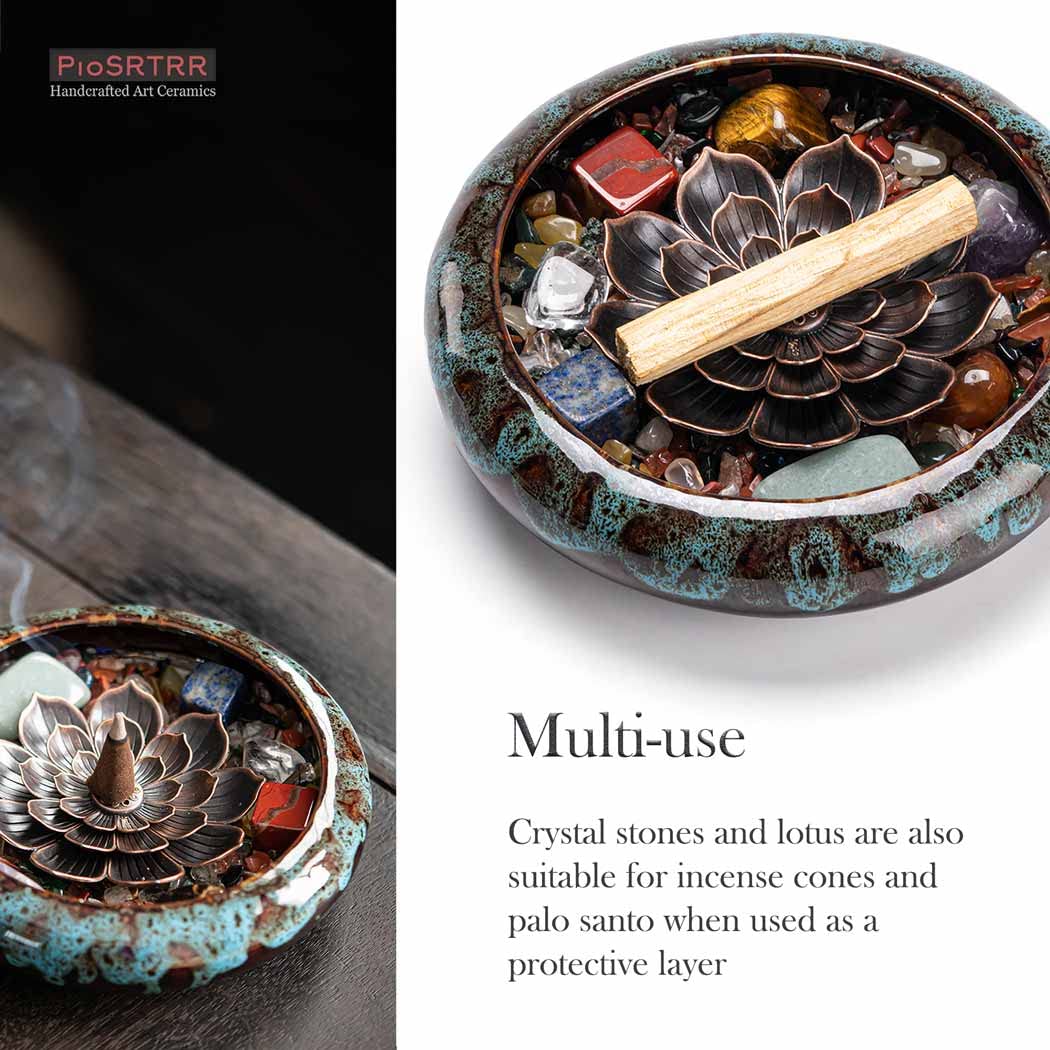 PIOSRTRR Incense Stick Holder-Crystal Lotus Incense Holder,Ceramic Incense Burner