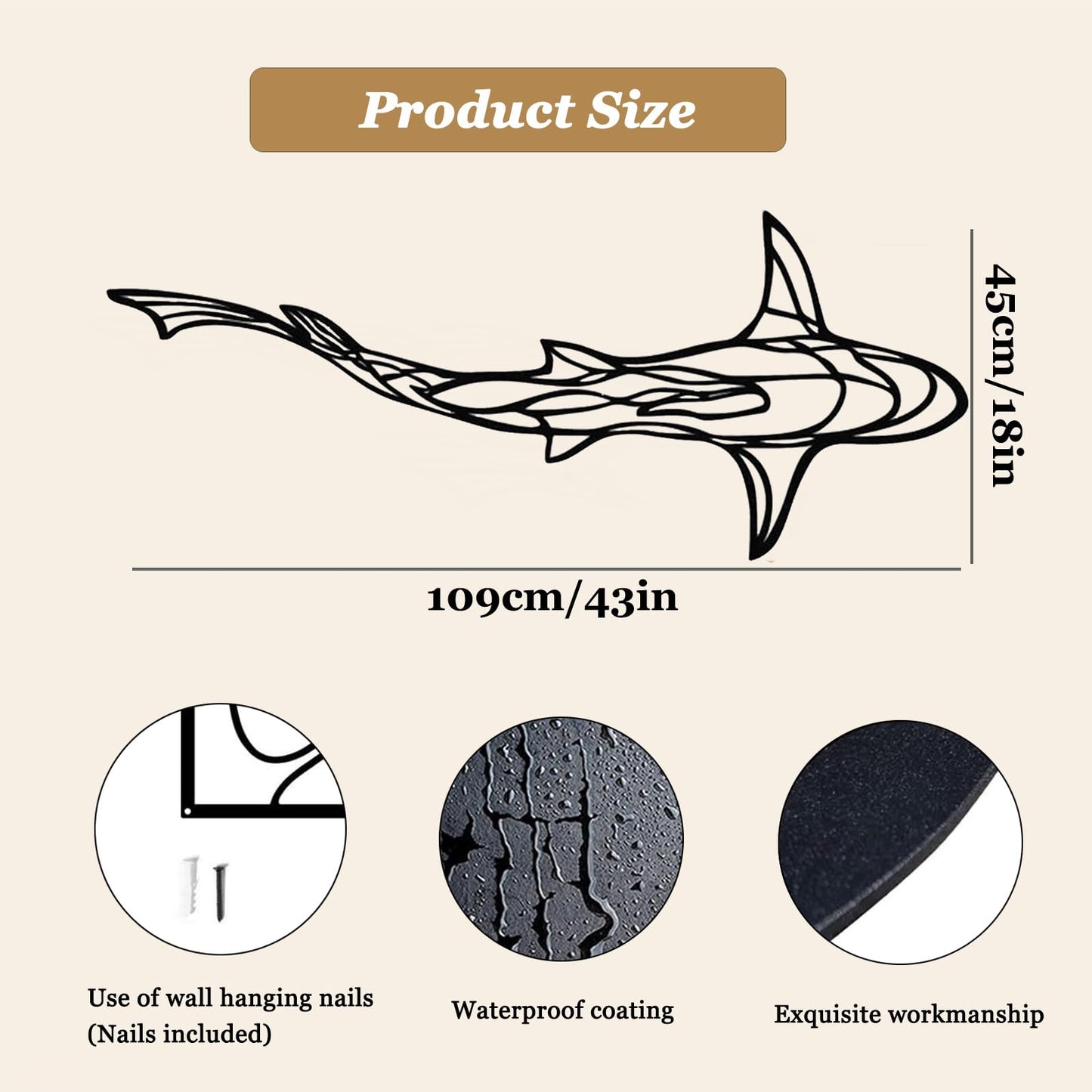 GDSPD Large 3D Metal Shark Wall Decor, Shark Line Wall Art, Metal Wall Art Decor, Metal Shark Sculpture, Ocean Fish Wall Hanging Shark Metal Wall Decor Art Wall Decorations for Living Room Bedroom (2 Pcs (Black))