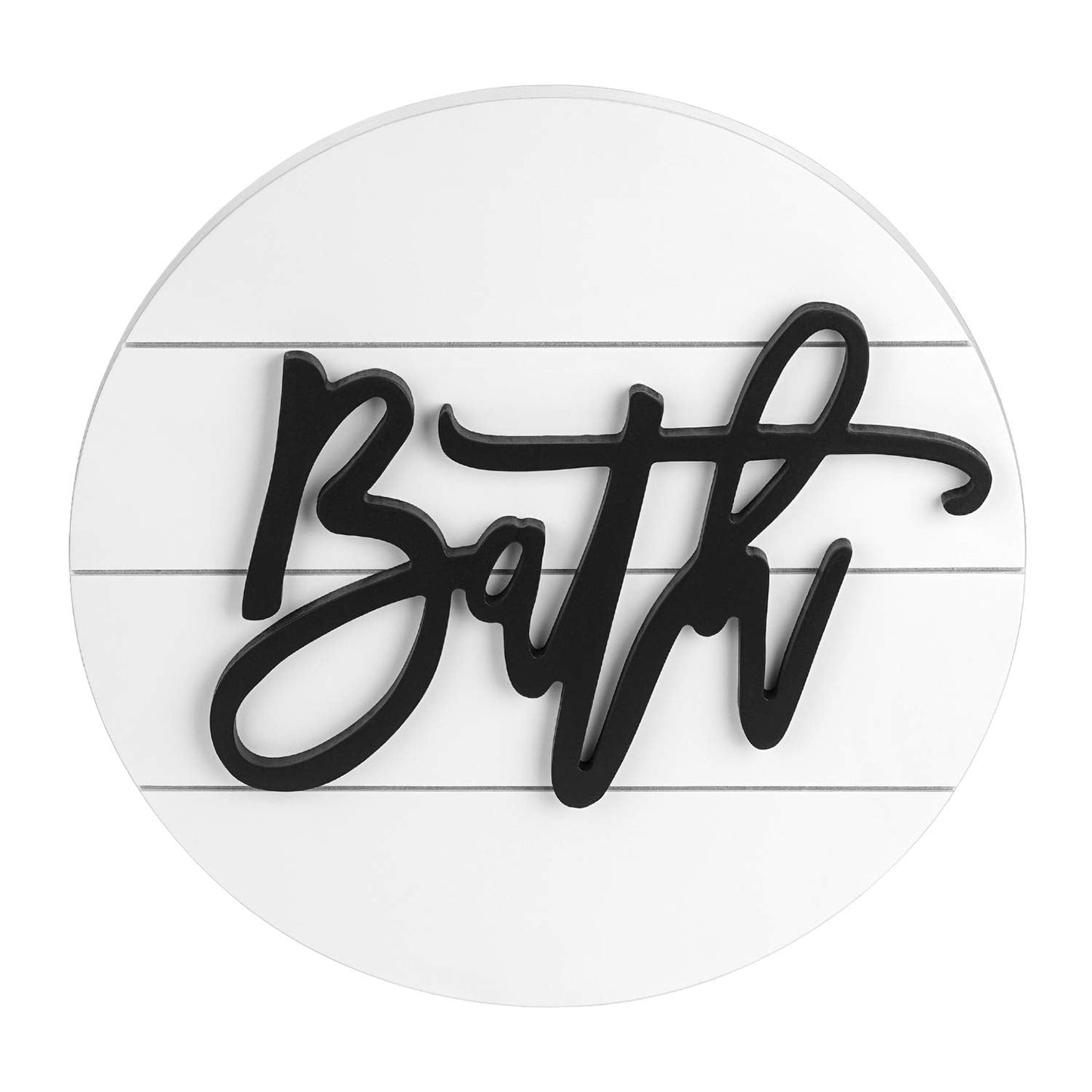 Modern Rustic 3D Bath Sign,Wooden, Handcrafted, Shiplap Farmhouse Bathroom Round Sign for Wall Hanging Décor for Home (White)
