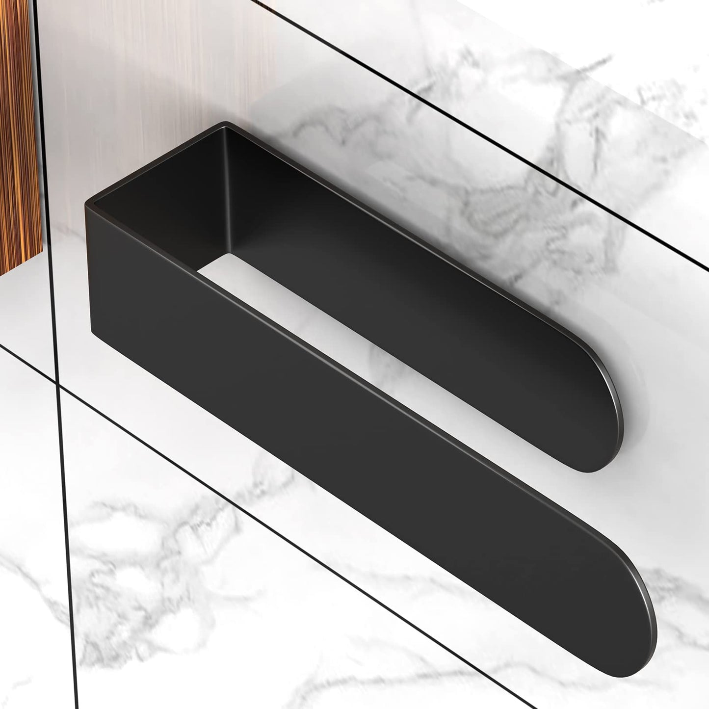 HUFEEOH Hand Towel Holder, Black Hand Towel Bar, Stainless Steel Self Adhesive Bathroom Towel Bar Stick on Wall