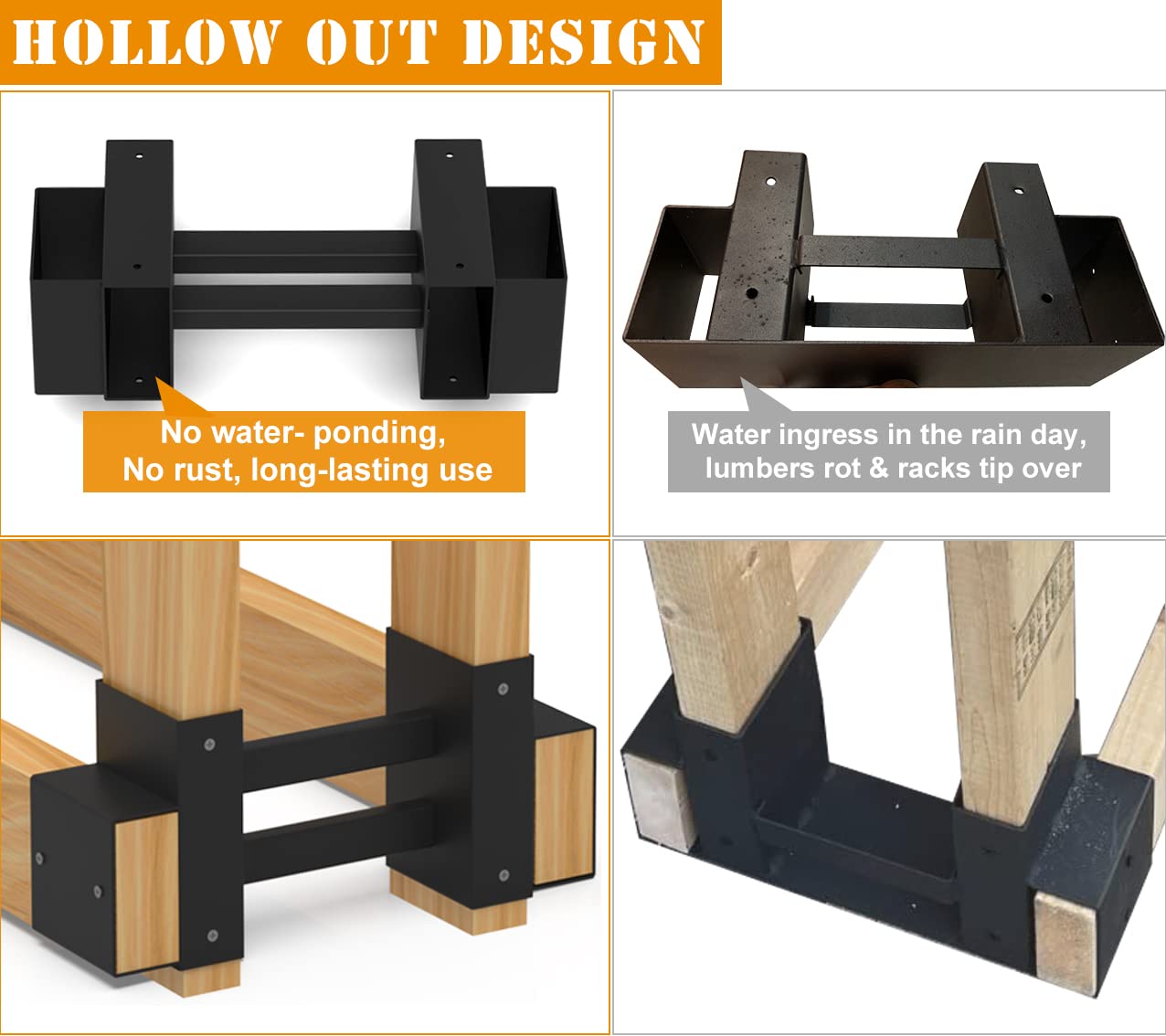 BALIE SPACE Outdoor Firewood Rack Brackets Kit for Fire Wood Pile Storage, Adjustable log stacking Stand Holder for 2x4 lumber, Black, Set of 2