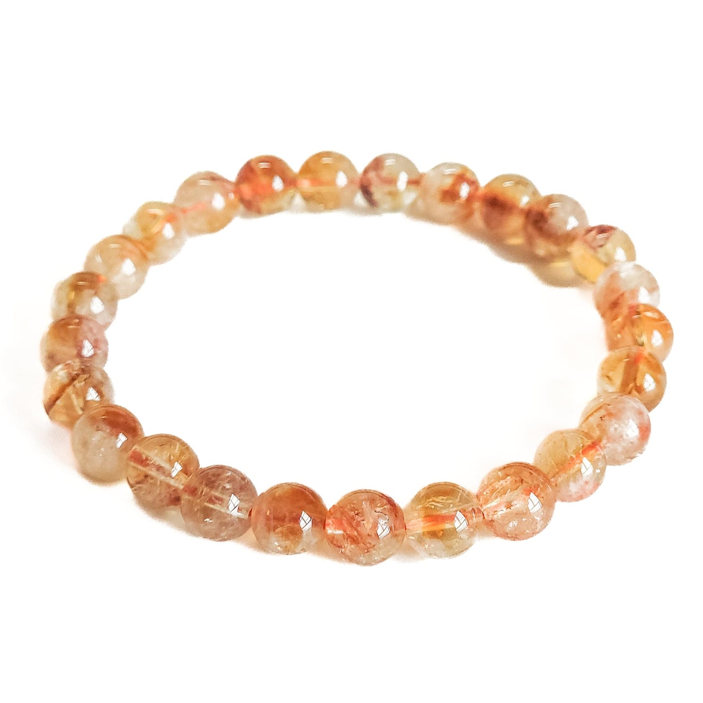 Silan's Yellow Phantom Quartz Bracelet for Women, Natural Crystal Stretch Elastic Adjustable Bracelet with Lucky Card, Gift for Her (7-8mm)