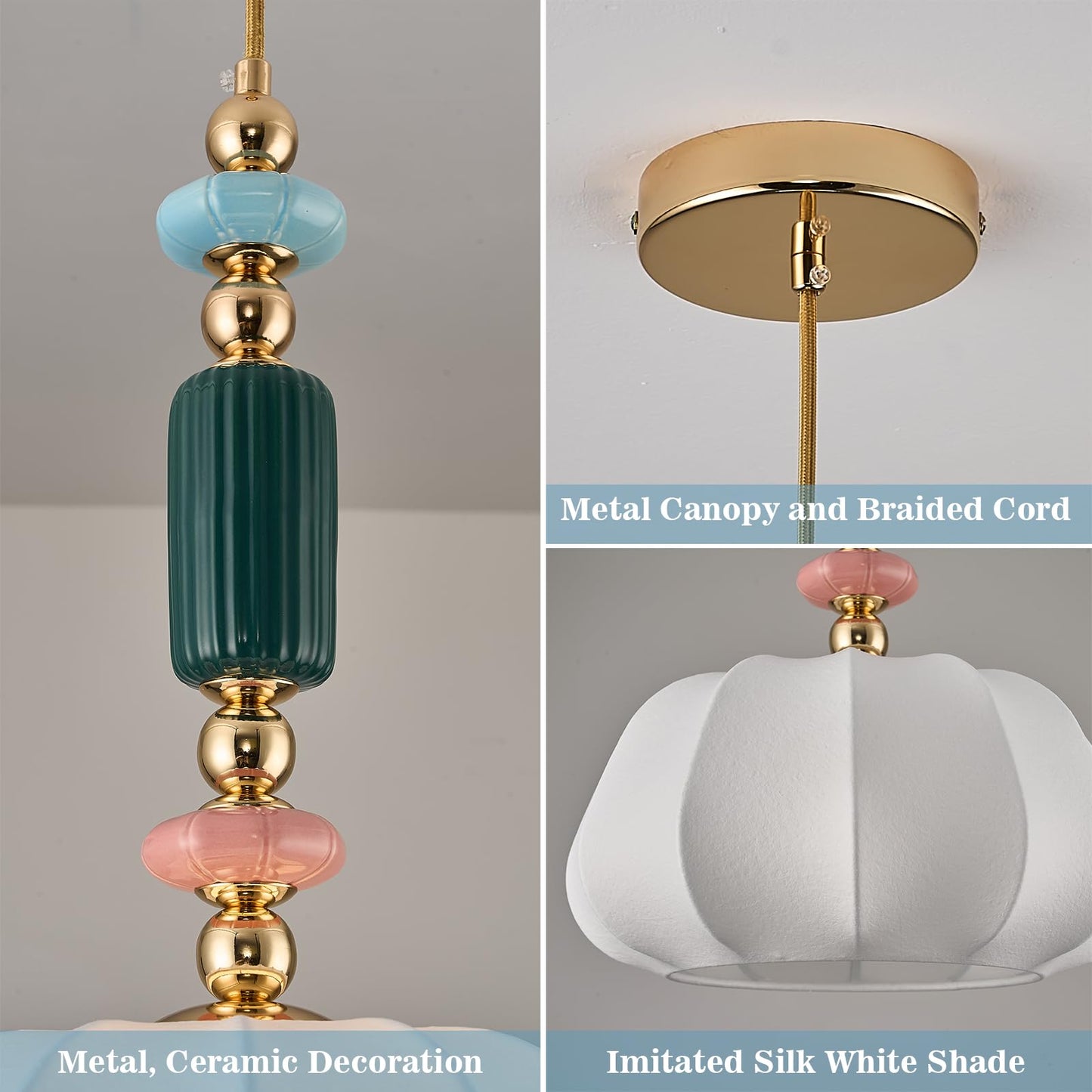 FALINNEAD Imitated Silk White Shade Pendant Light Fixture 11 inch Modern Pendant Lighting Kitchen Hanging Lamp for Dining Room Bedroom Storeroom