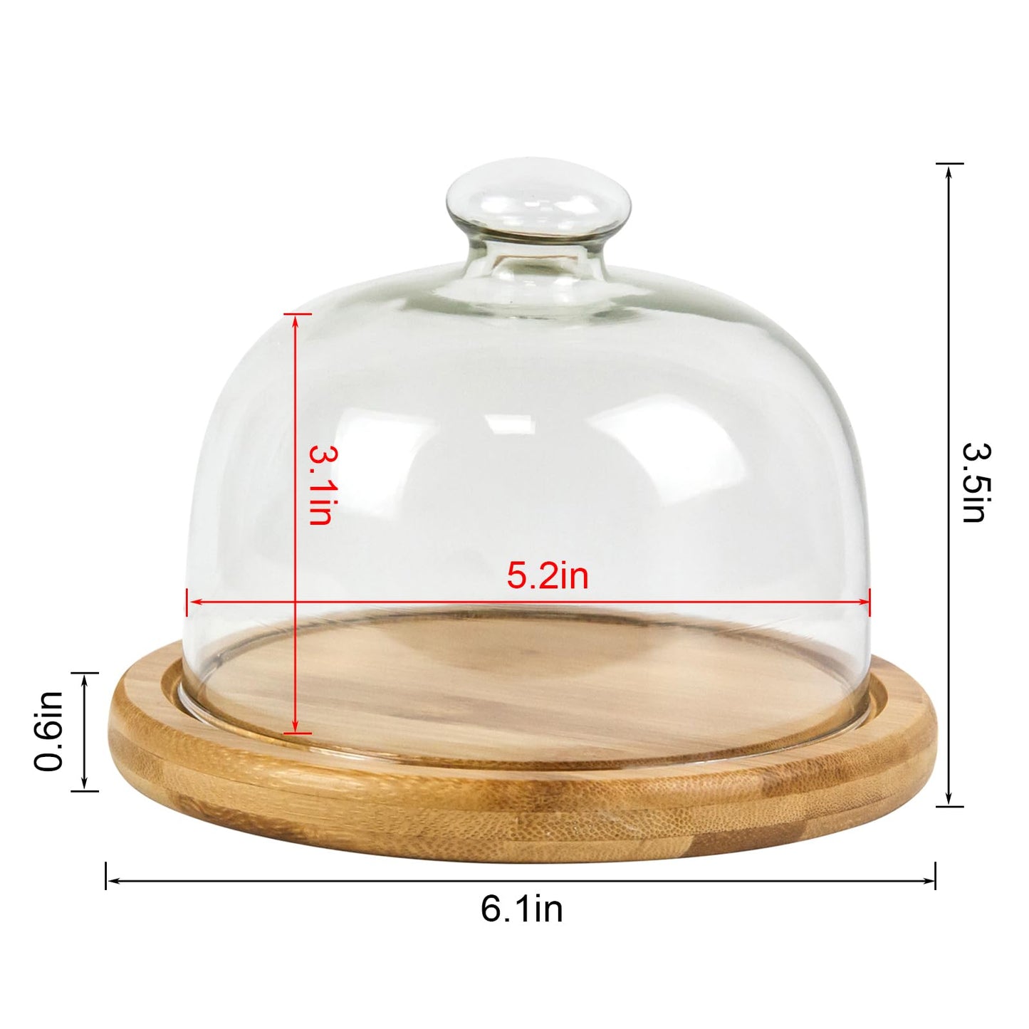 KVMORZE Glass Dessert Dome with Base, Mini Decorative Cake Tray with Glass Dome Cover, 5.9" Cake Fruit Display Server Tray for Kitchen, Birthday, Wedding, Appetizer Dessert and Cheese Serving Platter