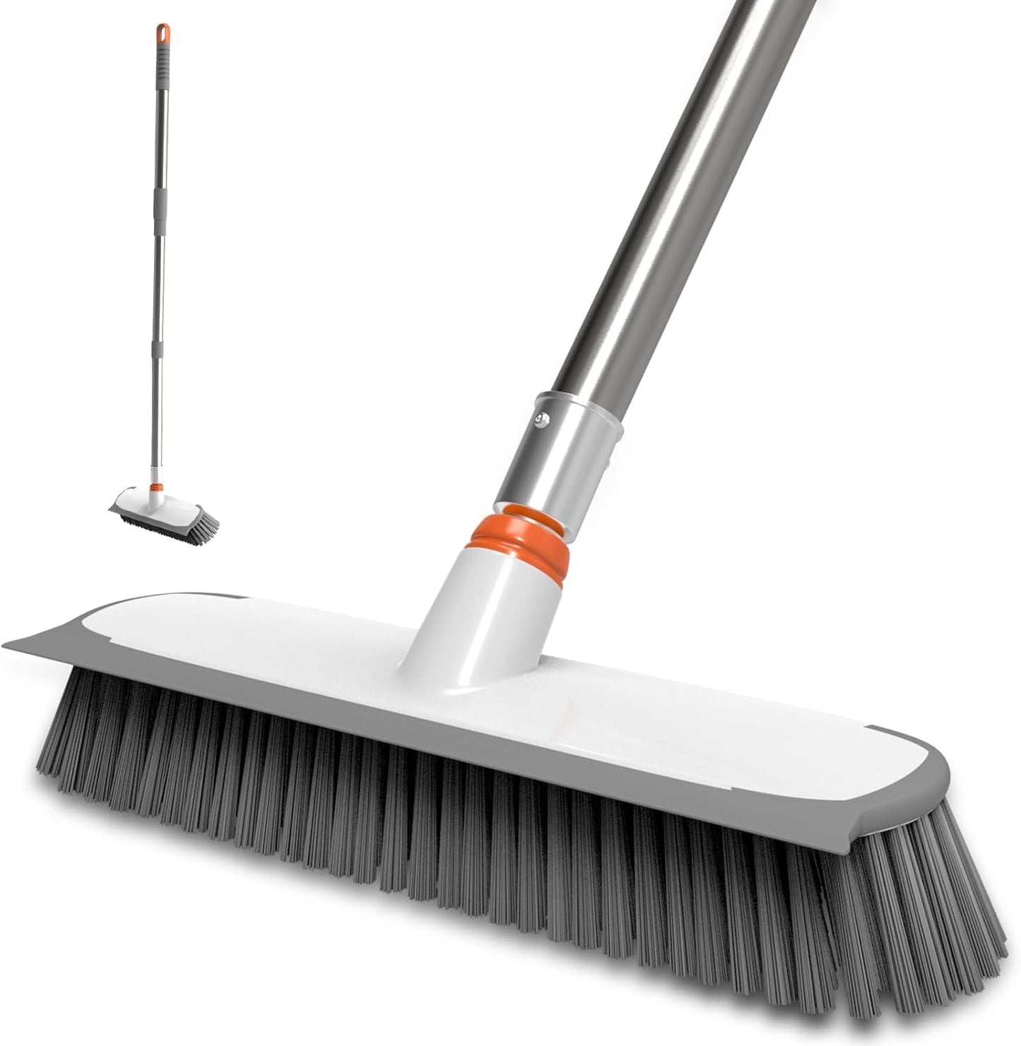 ITTAR 55" Extendable Floor Scrub Brush | 12" Wide 2-in-1 Scrub & Squeegee | Heavy-Duty Tile Scrubber Cleaner with Stiff Bristles for Shower Floor, Kitchen, Restaurant, Patio & Garage-Orange