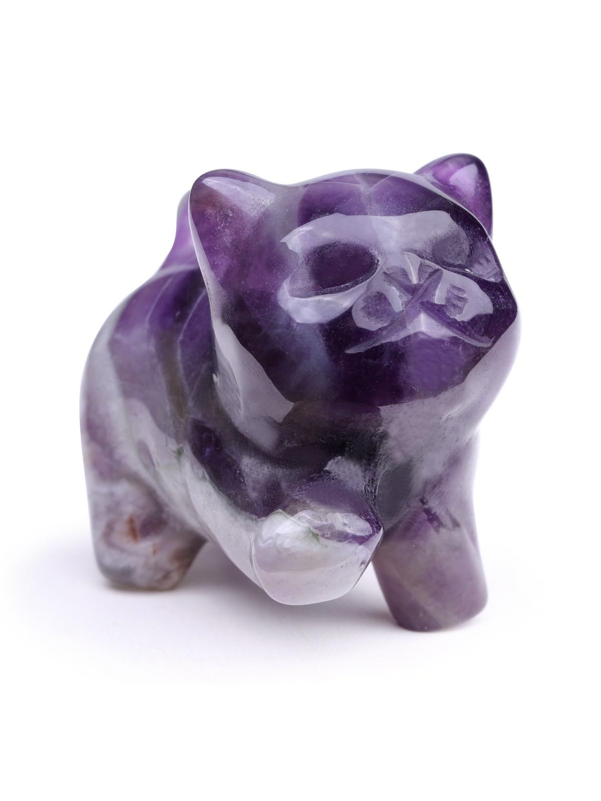 Top Plaza Amethyst Crystal Cute Cat Figurine Gifts Carved Healing Lucky Home Decor Natural Gemstone Cats Collectibles Pocket Sculpture for Cat Lovers